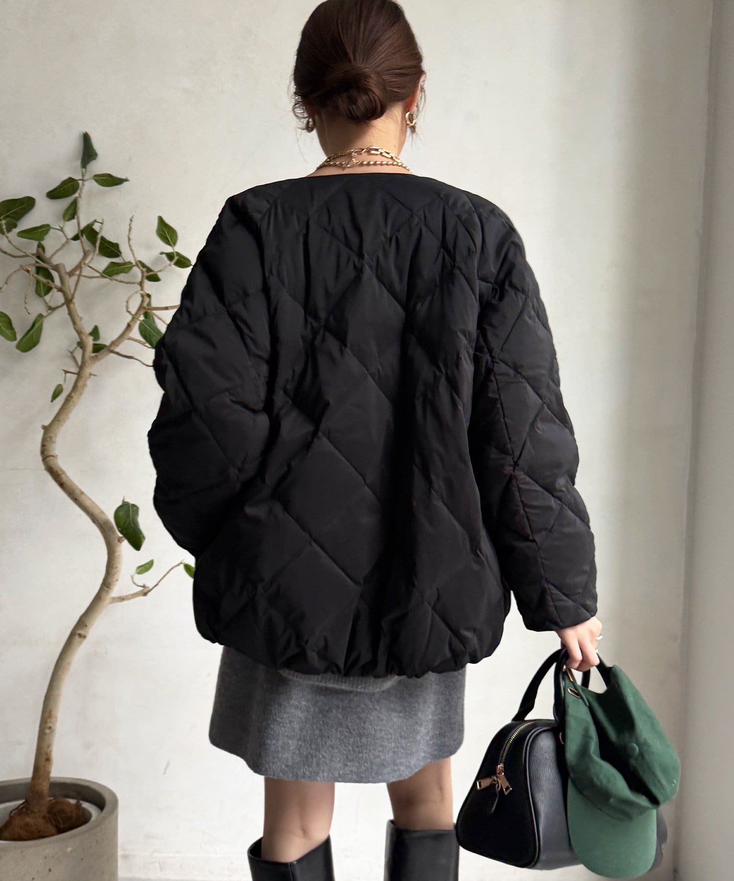 DOUDOU(ドゥドゥ) ストレッチタフタ袖リブショートダウン