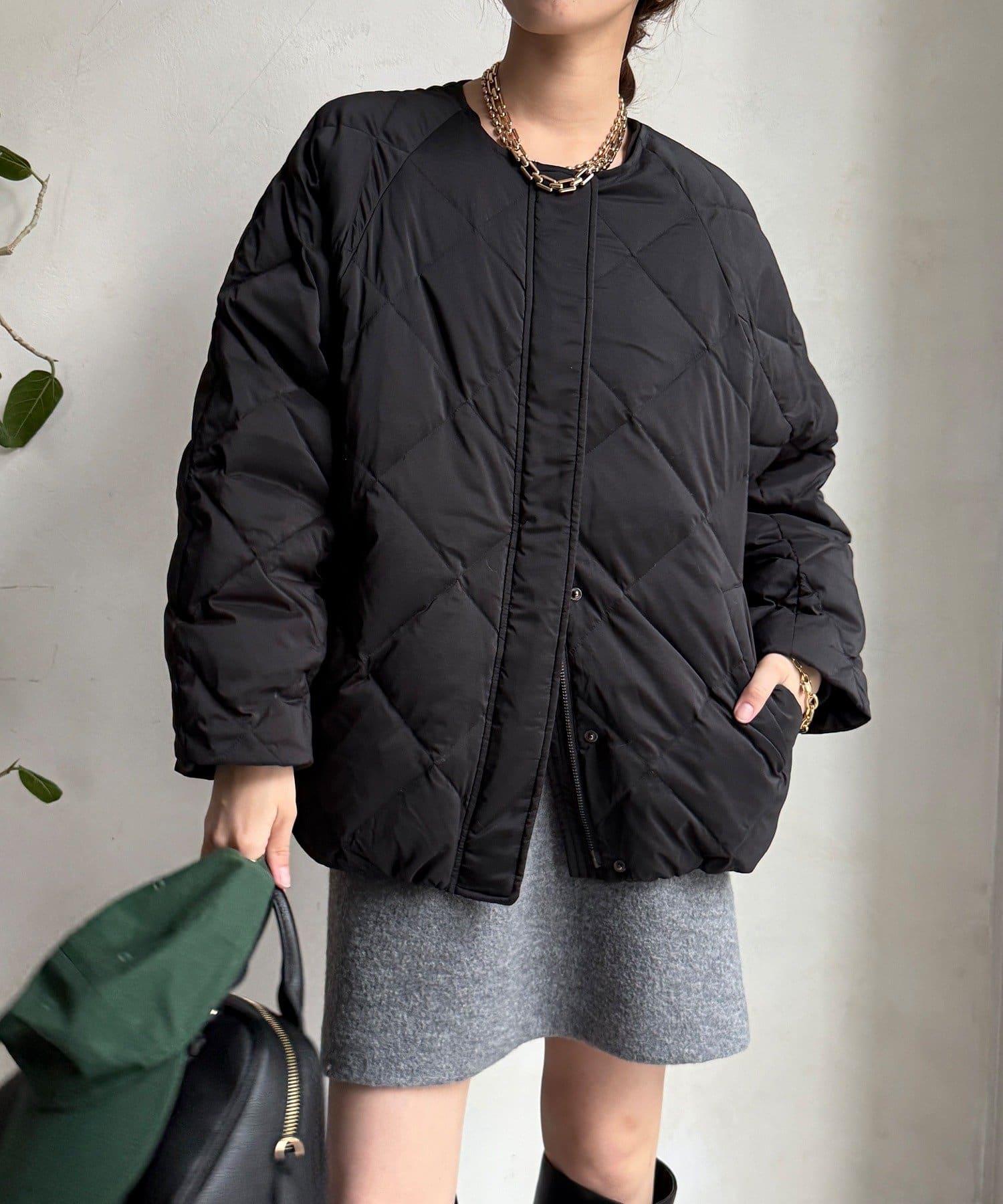 DOUDOU(ドゥドゥ) ストレッチタフタ袖リブショートダウン