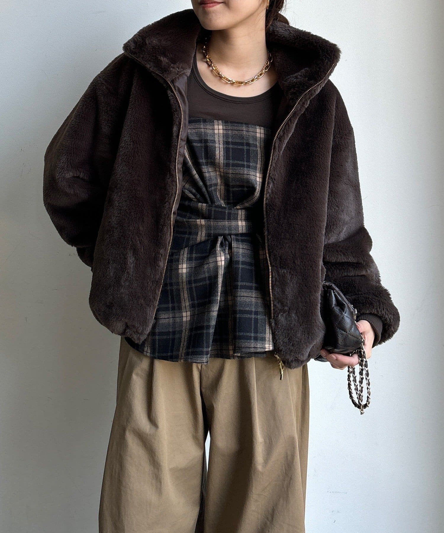 DOUDOU(ドゥドゥ) 【WEB限定】フェイクミンクスタンドファーブルゾン