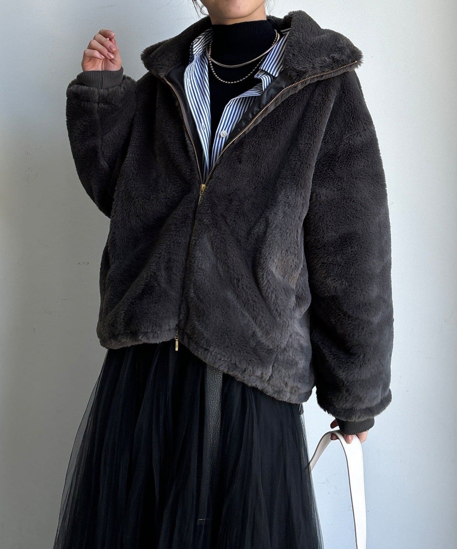 DOUDOU(ドゥドゥ) 【WEB限定】フェイクミンクスタンドファーブルゾン