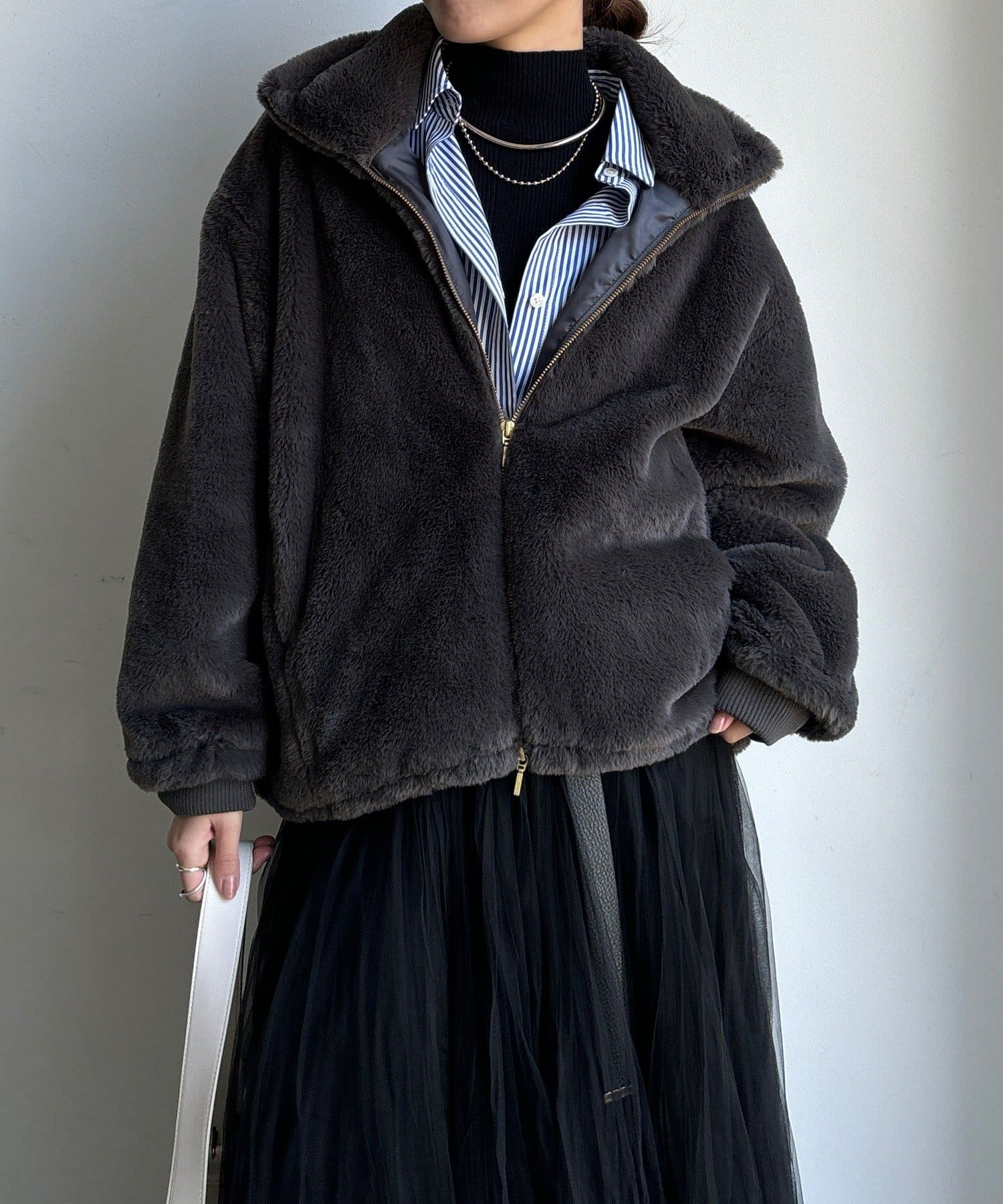 DOUDOU(ドゥドゥ) 【WEB限定】フェイクミンクスタンドファーブルゾン