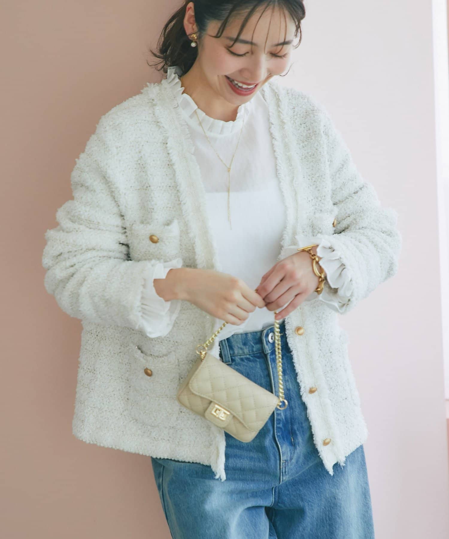 La boutique BonBon(ラブティックボンボン) ファンシーツイードニットジャケットカーディガン