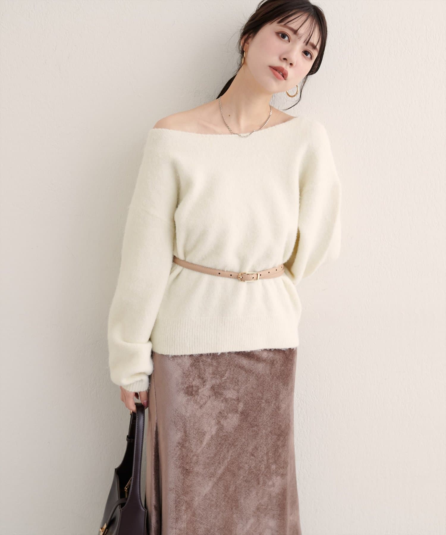 natural couture(ナチュラルクチュール) 【WEB限定】ウール混ボートネックニットプルオーバー