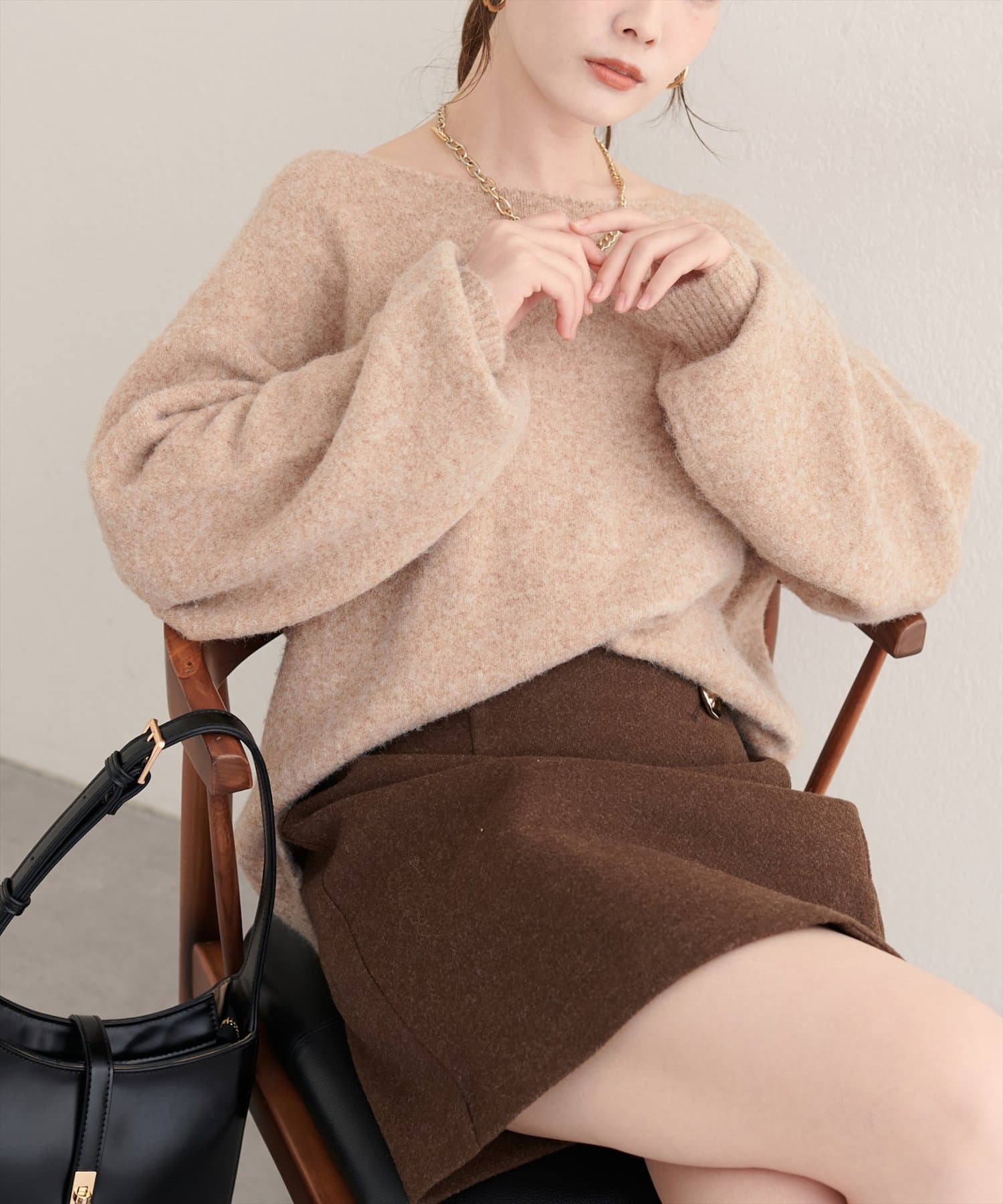 natural couture(ナチュラルクチュール) 【WEB限定】ウール混ボートネックニットプルオーバー