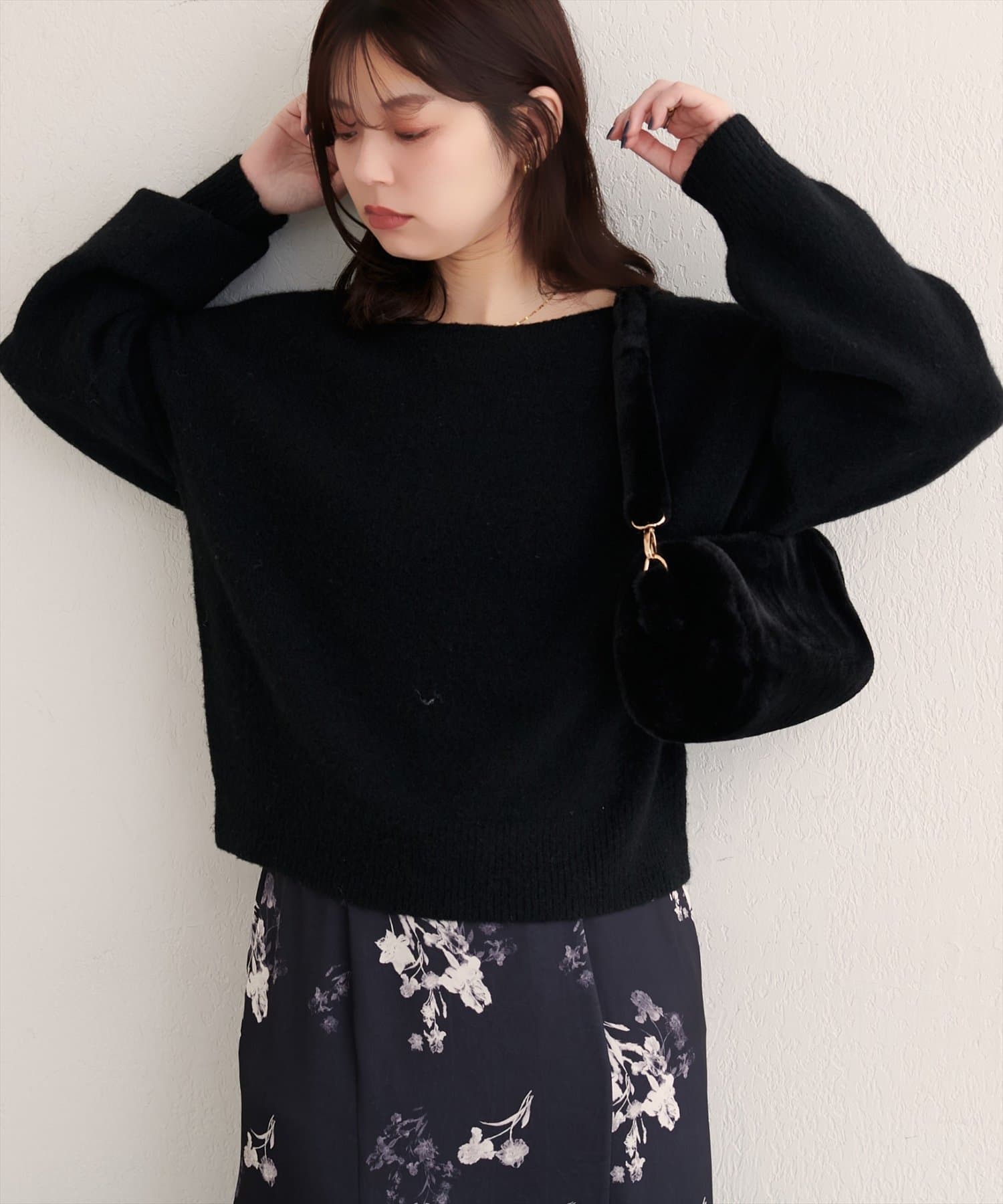 natural couture(ナチュラルクチュール) 【WEB限定】ウール混ボートネックニットプルオーバー