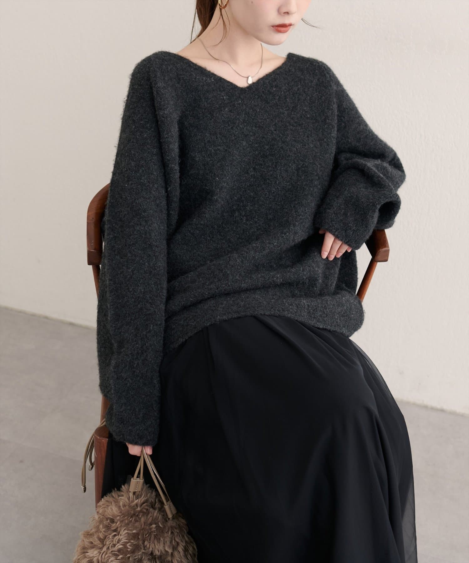 natural couture(ナチュラルクチュール) 【WEB限定】ウール混前後2WAYニットプルオーバー