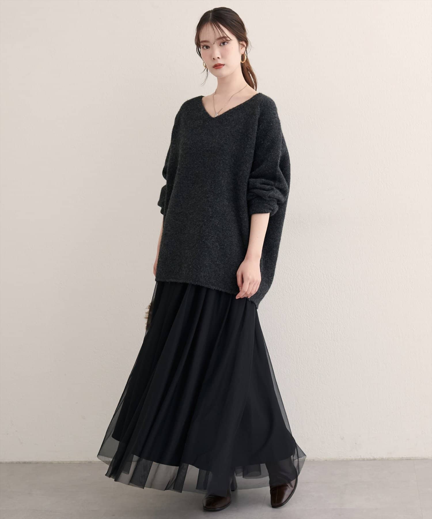 natural couture(ナチュラルクチュール) 【WEB限定】ウール混前後2WAYニットプルオーバー