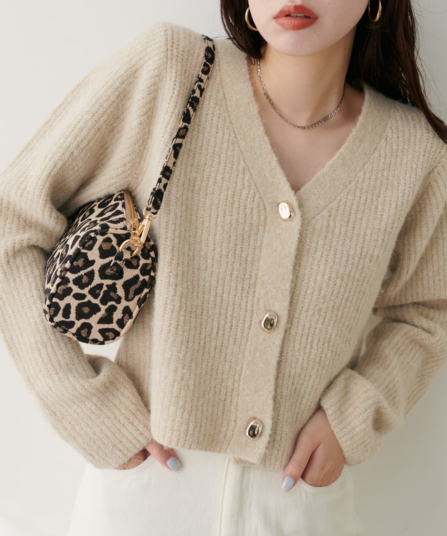 natural couture(ナチュラルクチュール) 【WEB限定】ウール混片畦編みニットカーディガン