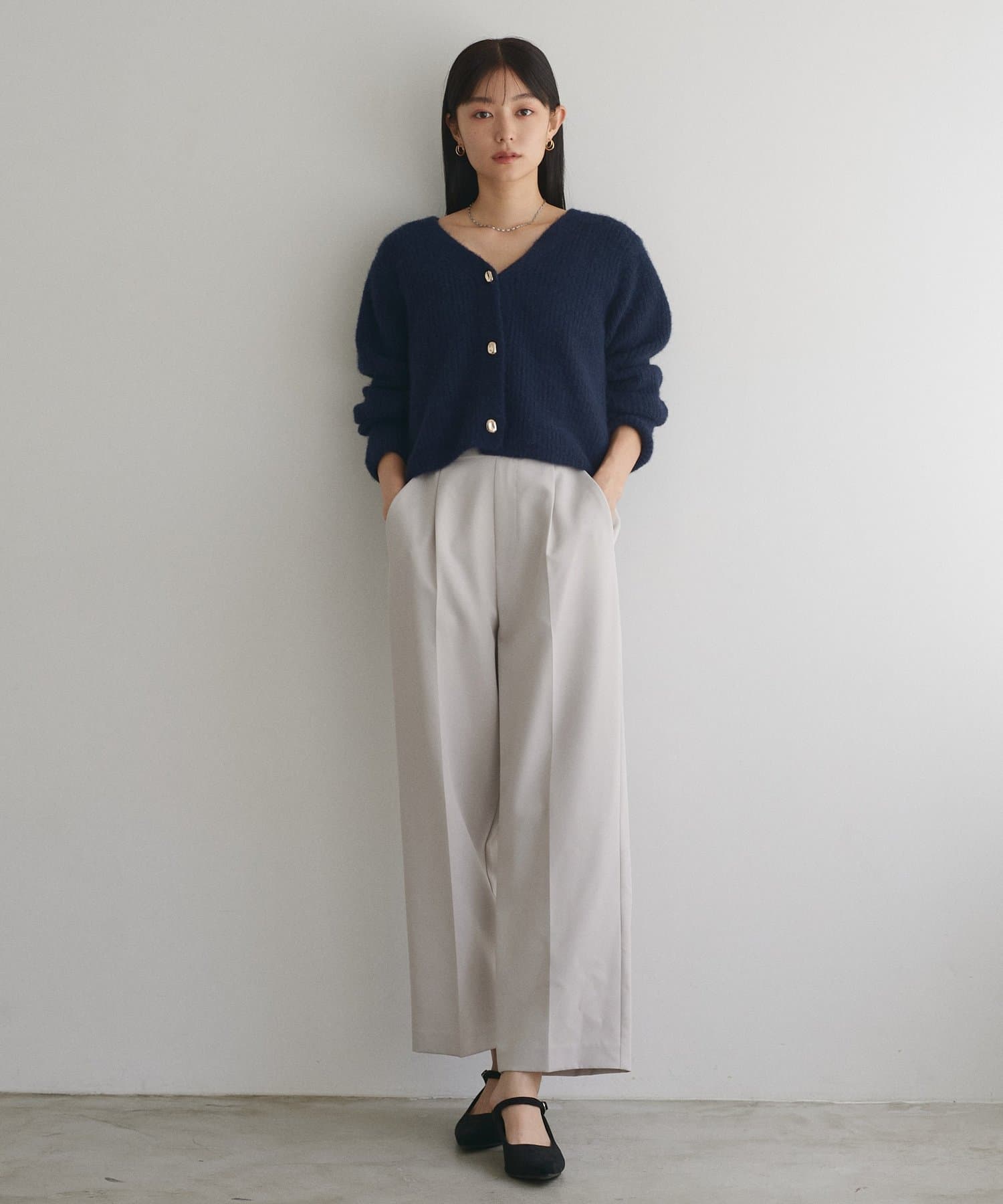 natural couture(ナチュラルクチュール) 【WEB限定】ウール混片畦編みニットカーディガン
