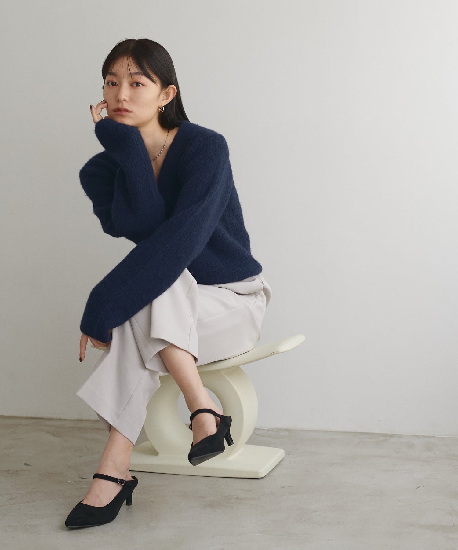 natural couture(ナチュラルクチュール) 【WEB限定】ウール混片畦編みニットカーディガン