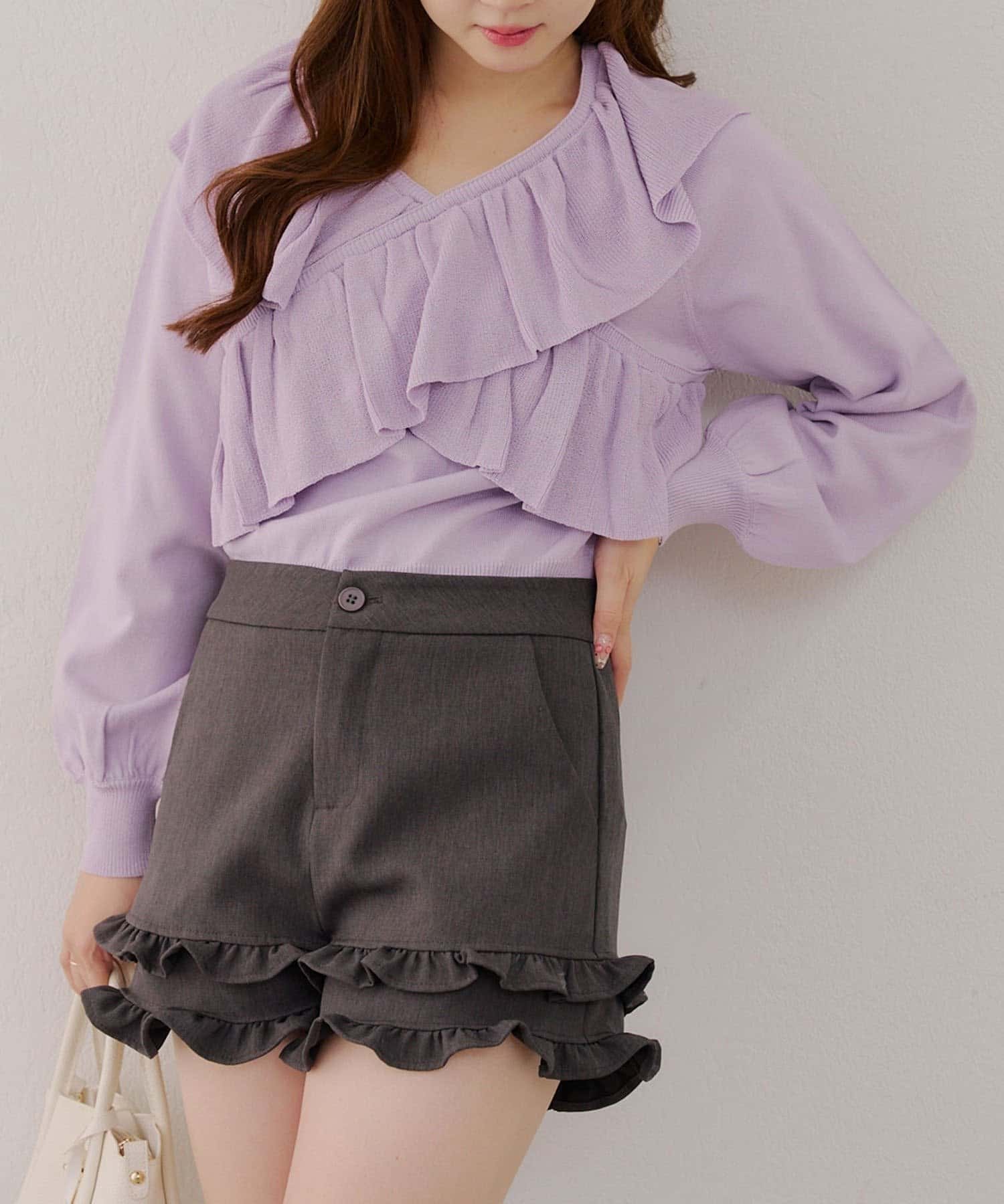 NICE CLAUP / OLIVE des OLIVE OUTLET(ナイスクラップ  / オリーブ デ オリーブ アウトレット) 【RMAF】クロスフリルニット