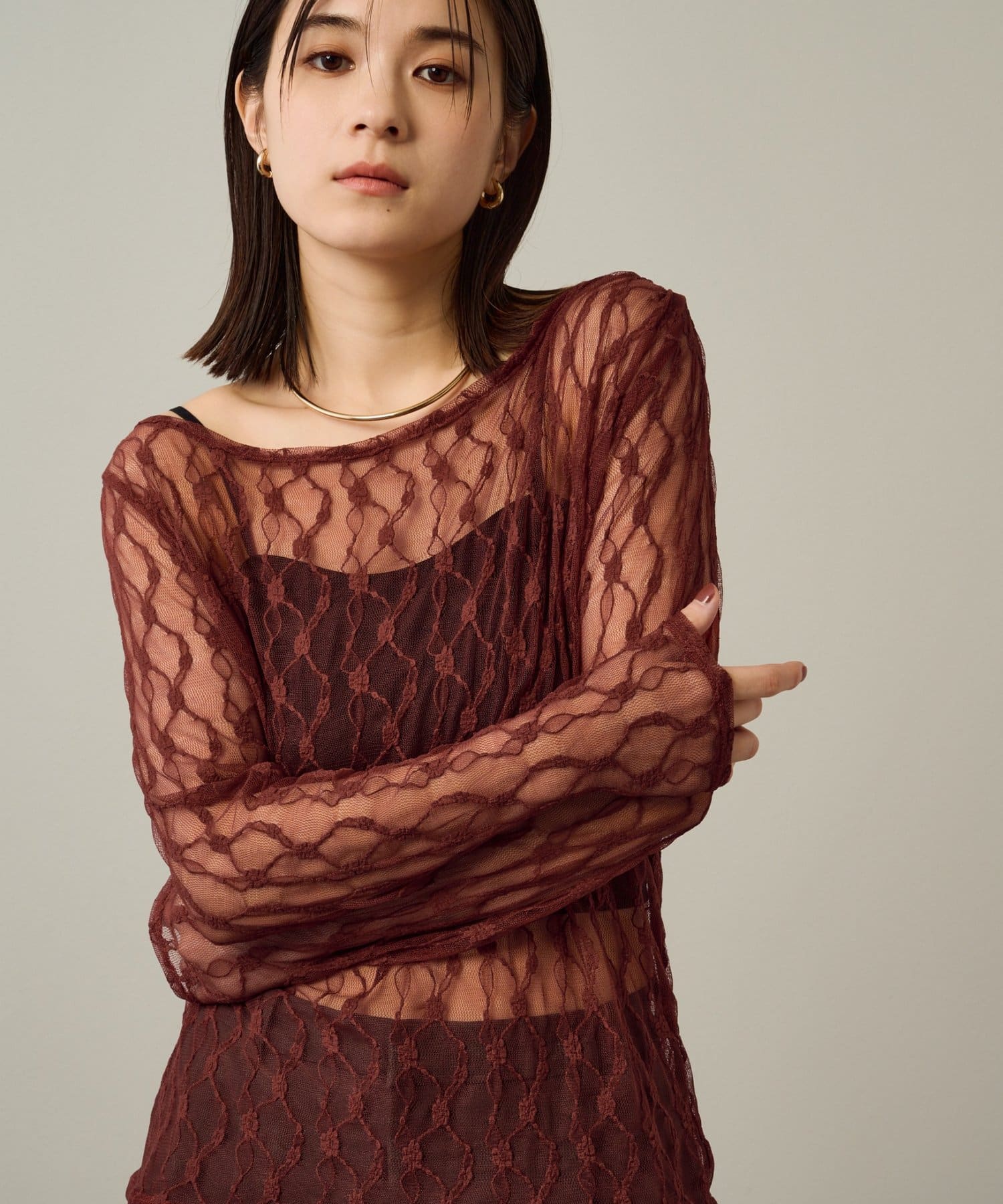 Omekashi(オメカシ) レースオフショルロングTシャツ
