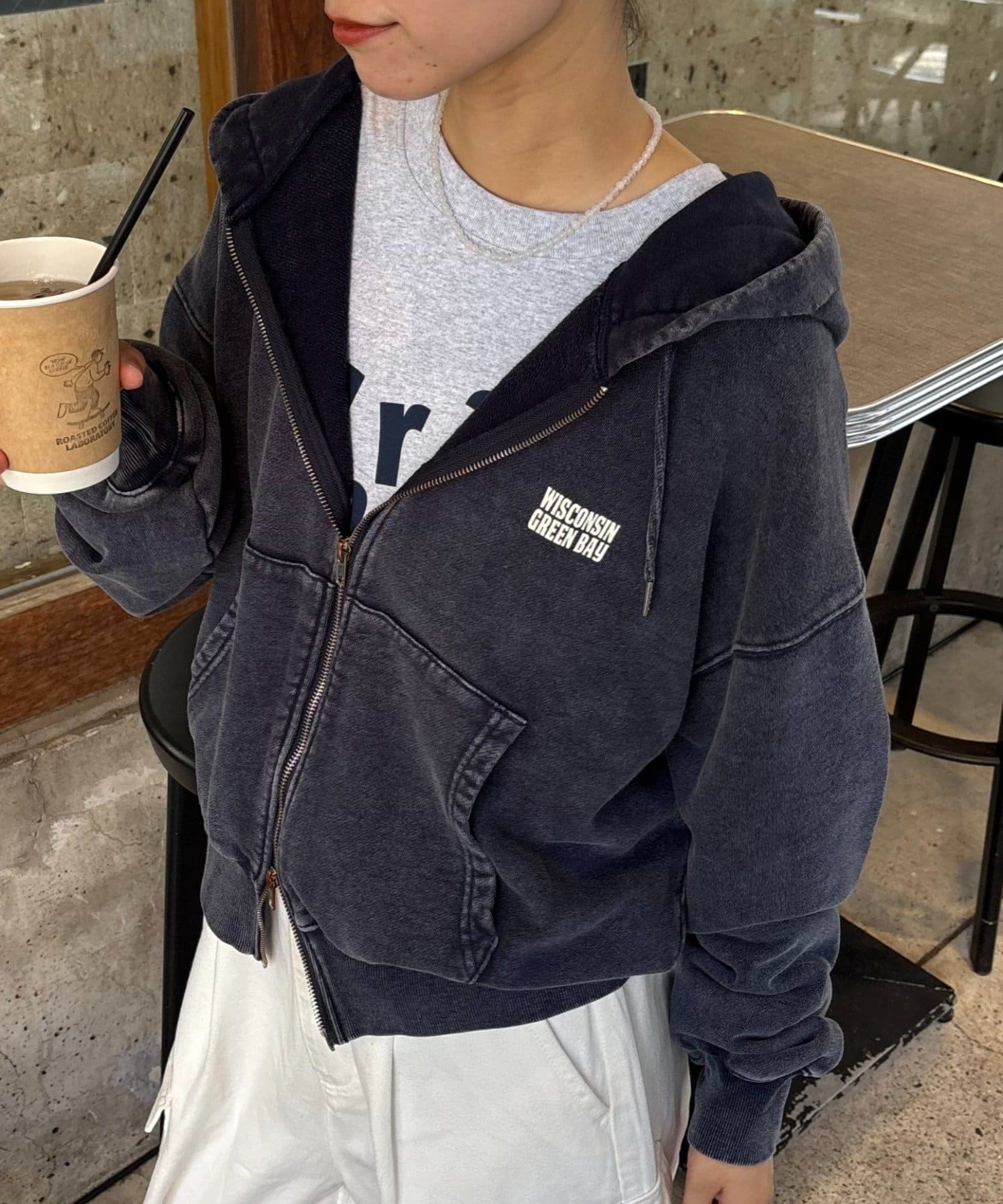 CIAOPANIC TYPY(チャオパニックティピー) 【UNISEX】アシッドウォッシュ加工ロゴジップパーカー