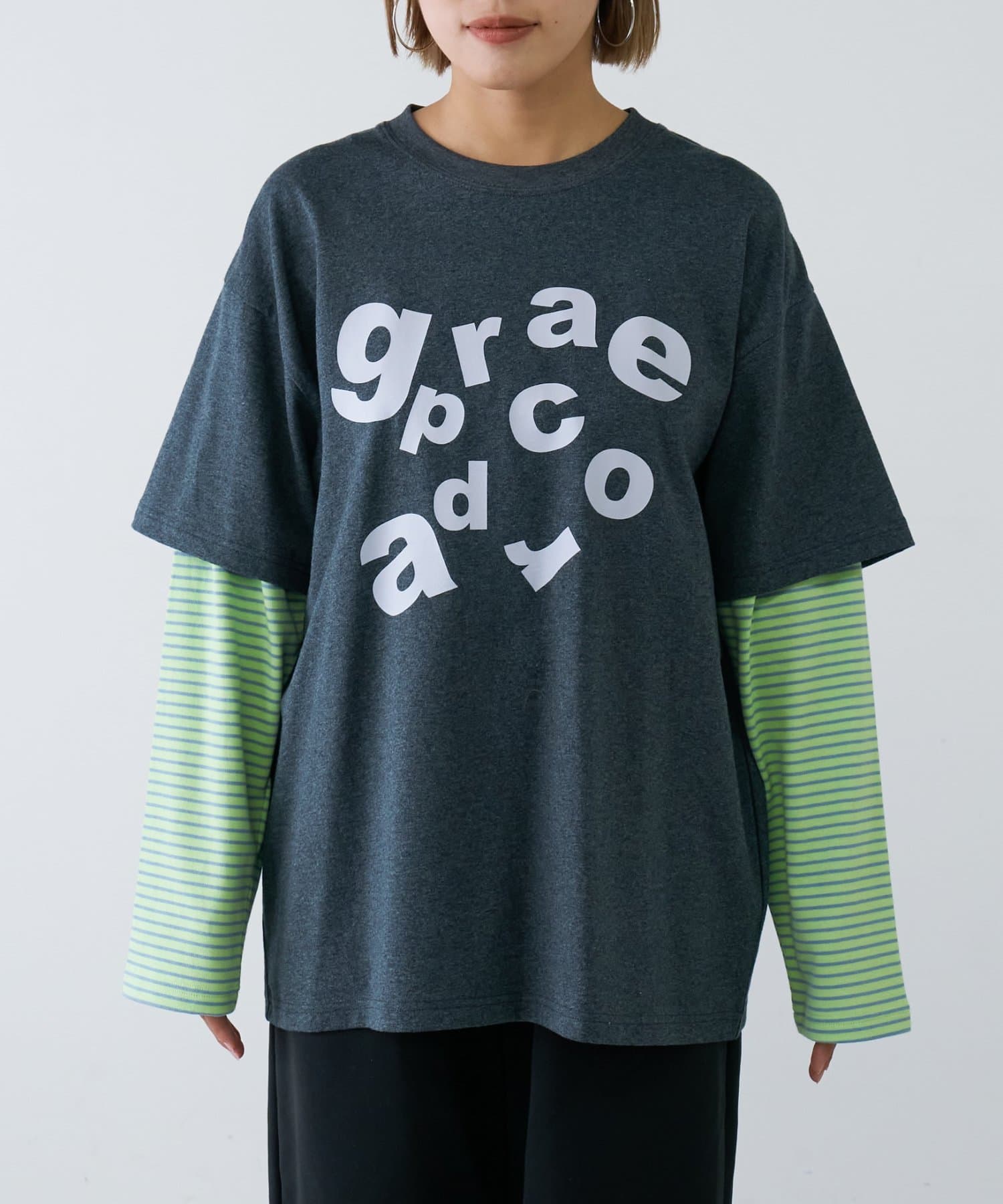CIAOPANIC TYPY(チャオパニックティピー) 【UNISEX】レイヤードボーダーロゴロンTEE