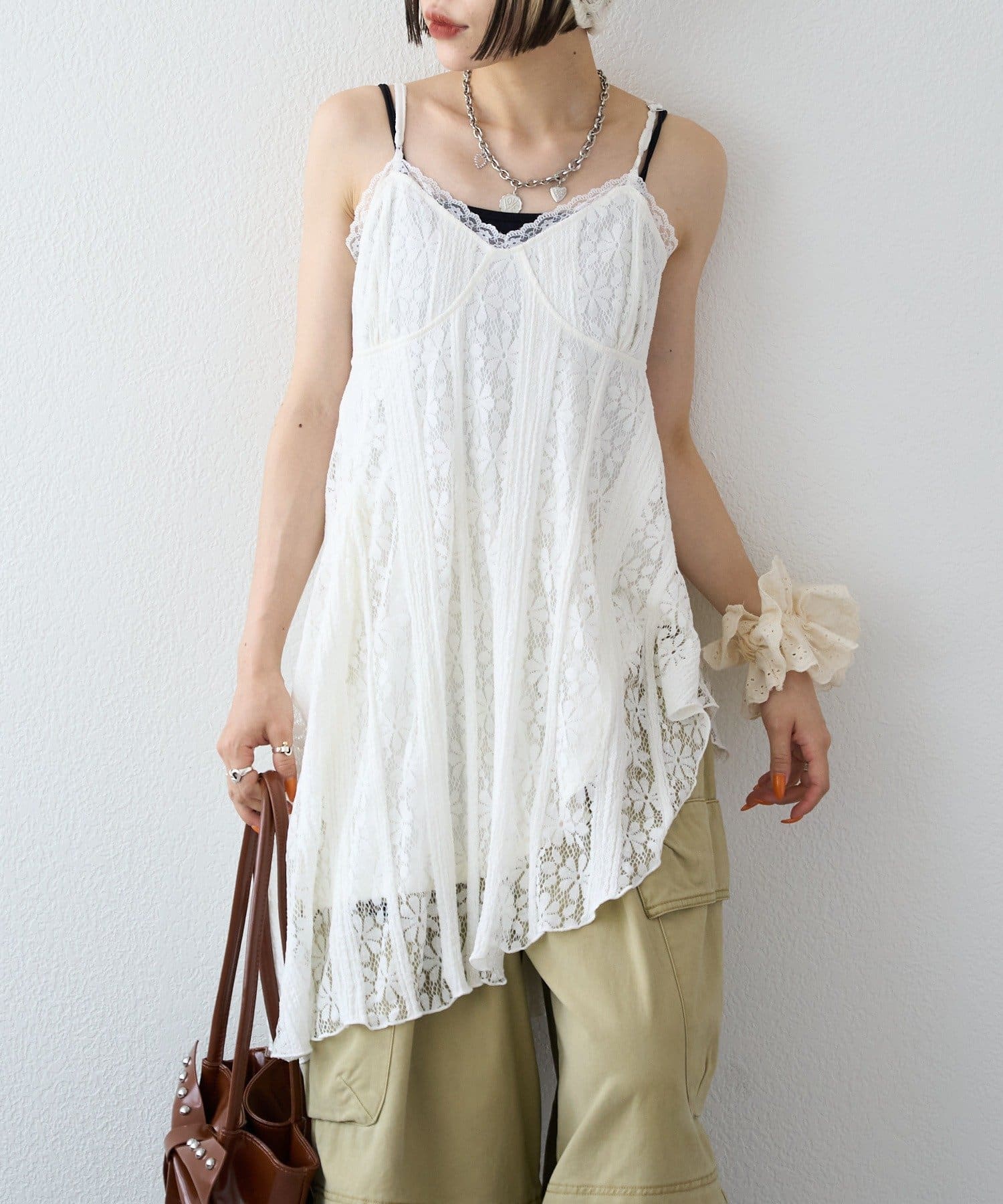w closet(ダブルクローゼット) 【25AW】アシメレースキャミワンピース