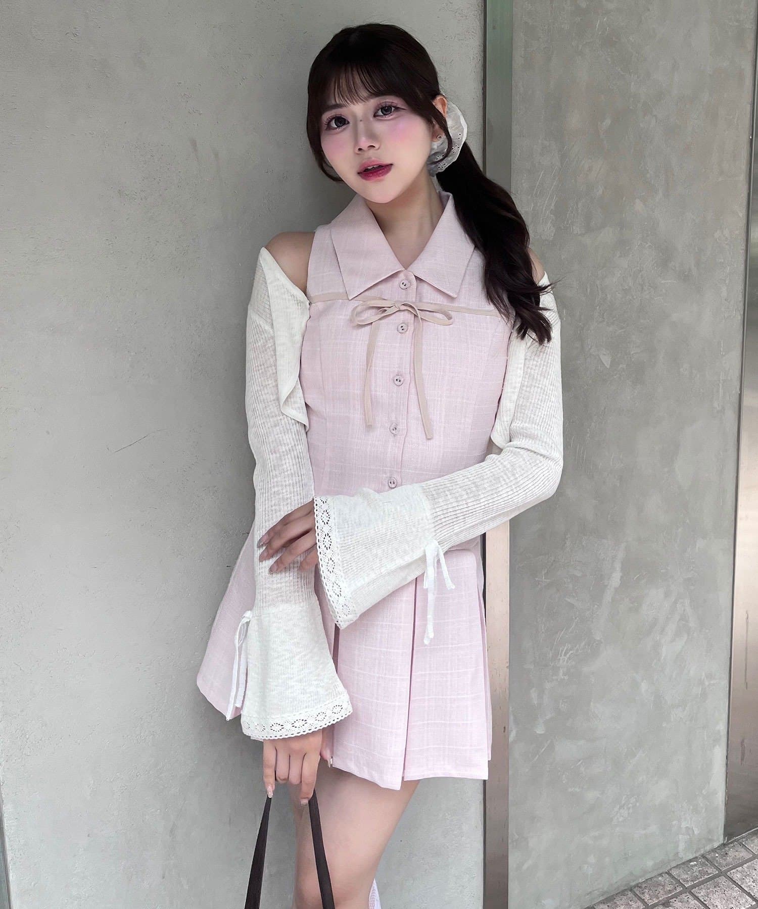 【SNSでバズり中/新色追加】YUI企画　ノースリーブシャツミニワンピース 完売カラー再販売】YUI企画 ノースリーブシャツミニワンピース