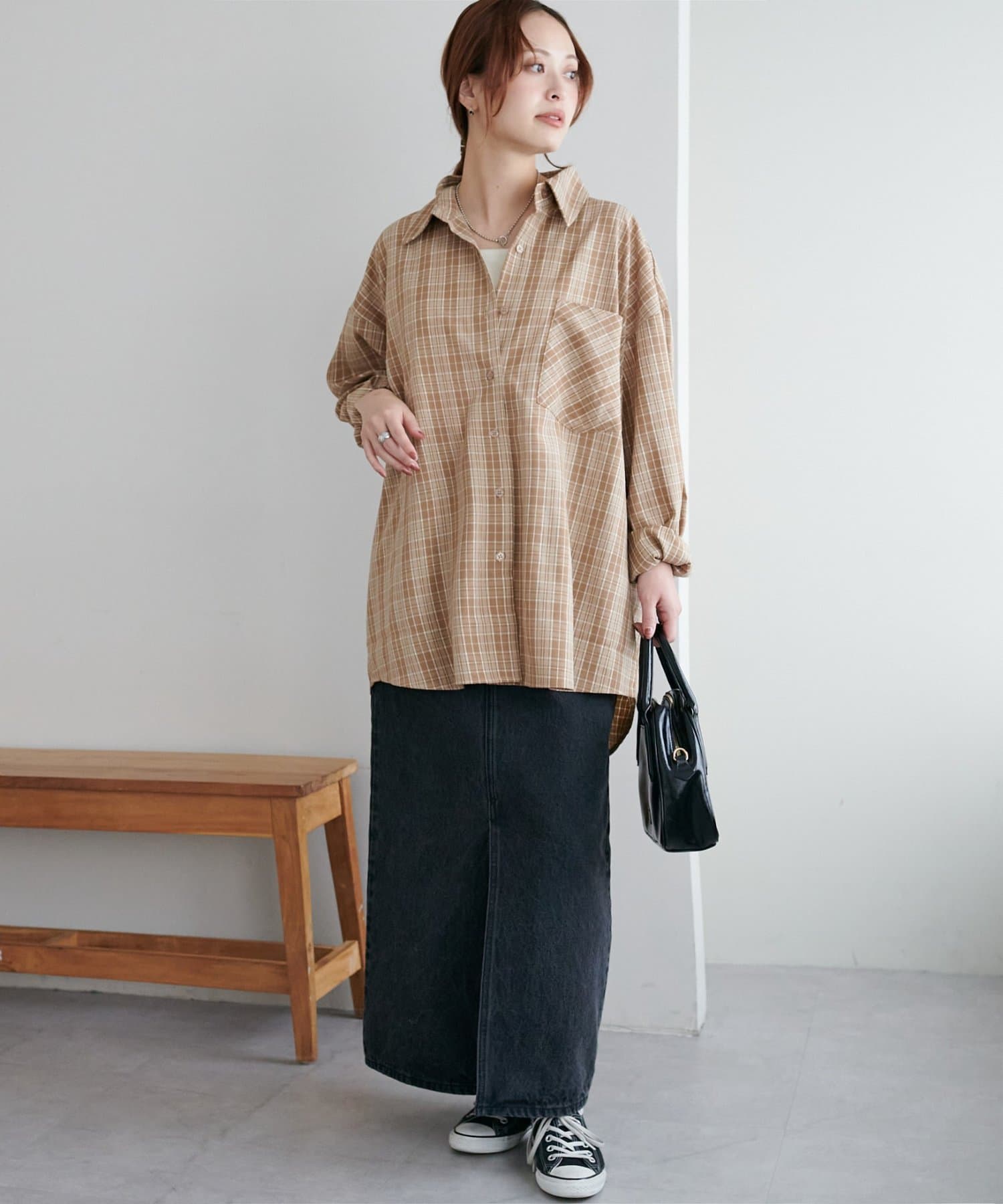 blate チェックニュアンスシャツコート MUZE TURQUOISE LABEL -【CRASHED OMBRE CHECK SHIRT(GREEN