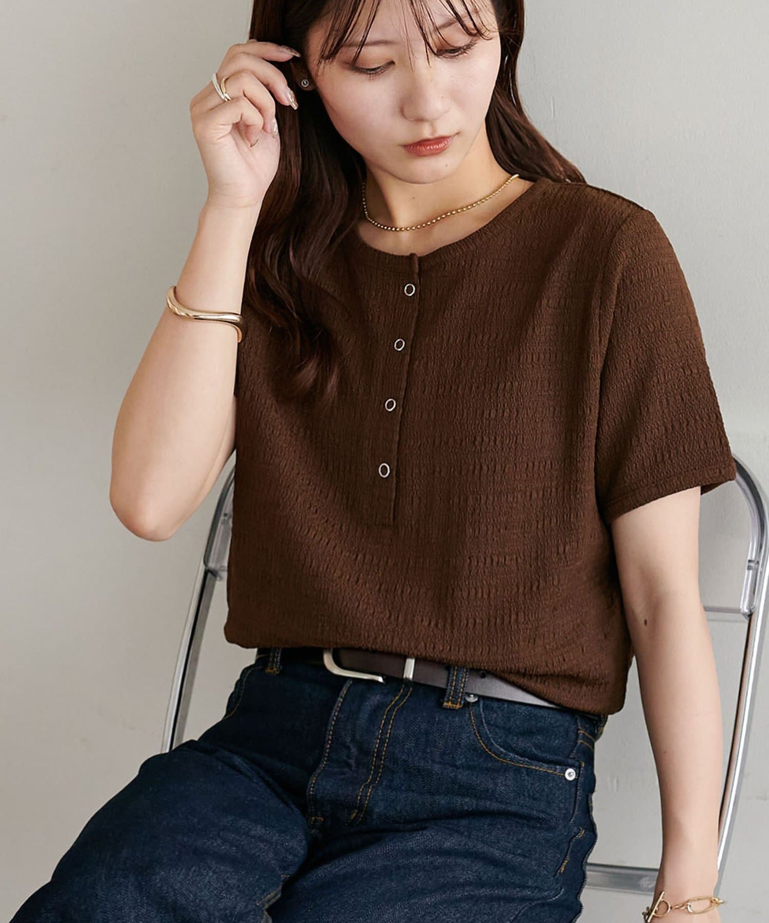 DISCOAT(ディスコート) 【WEB限定】ジャガードリングドット半袖Tシャツ