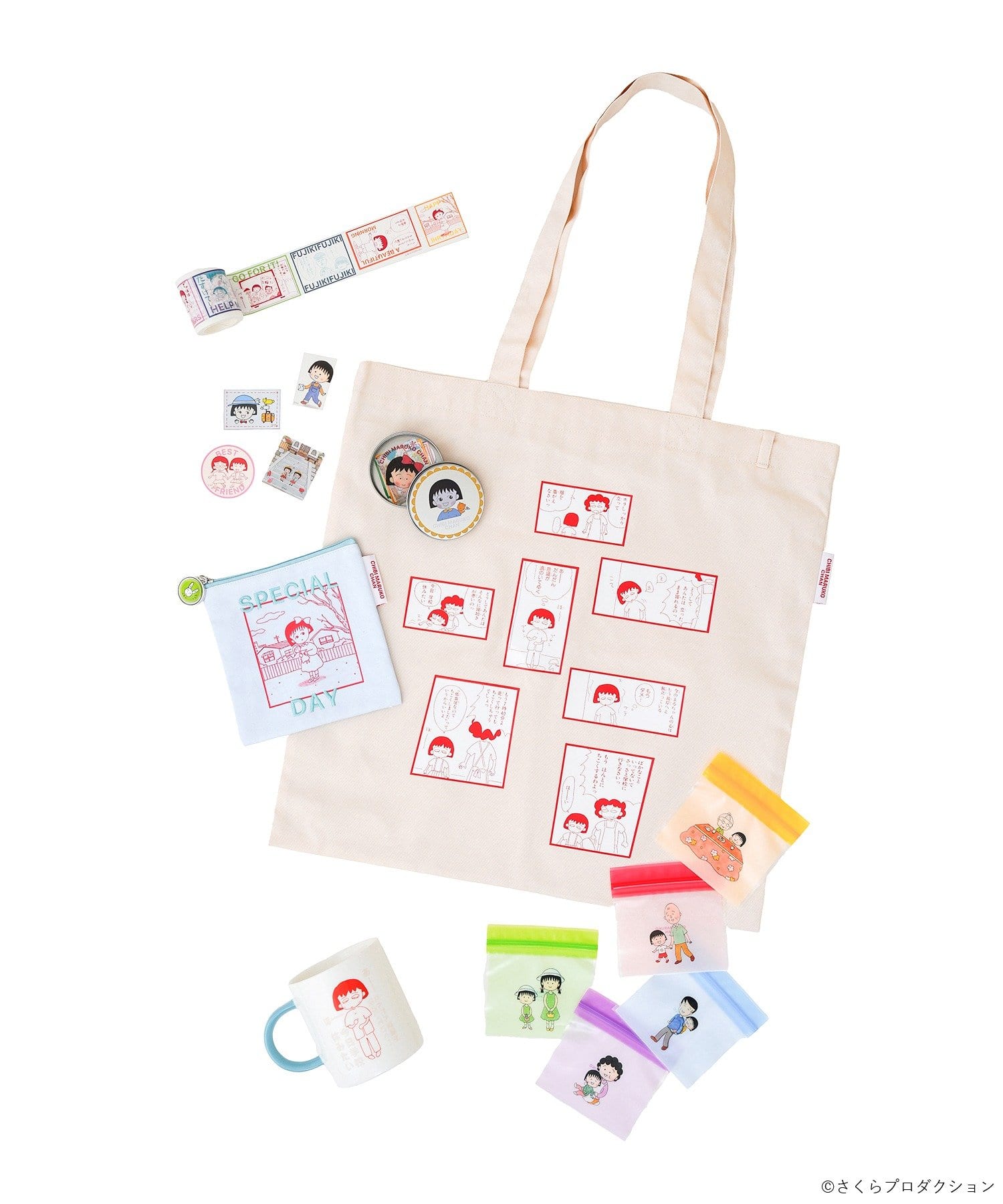 3COINS(スリーコインズ) ストックBAG／ちびまる子ちゃん（りぼん70周年）