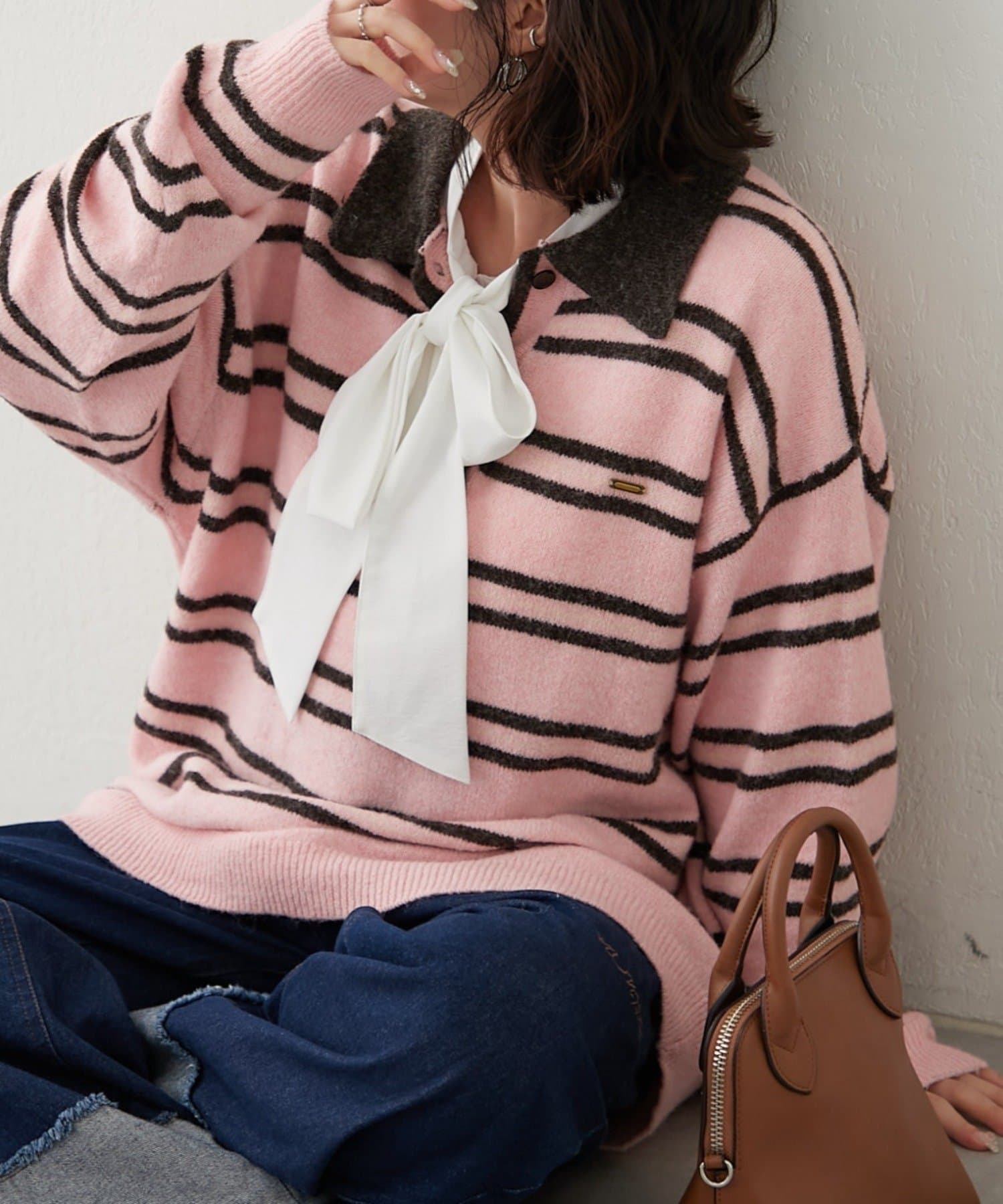 NICE CLAUP / OLIVE des OLIVE OUTLET(ナイスクラップ  / オリーブ デ オリーブ アウトレット) 【NUNIFE】マルチボーダーポロ