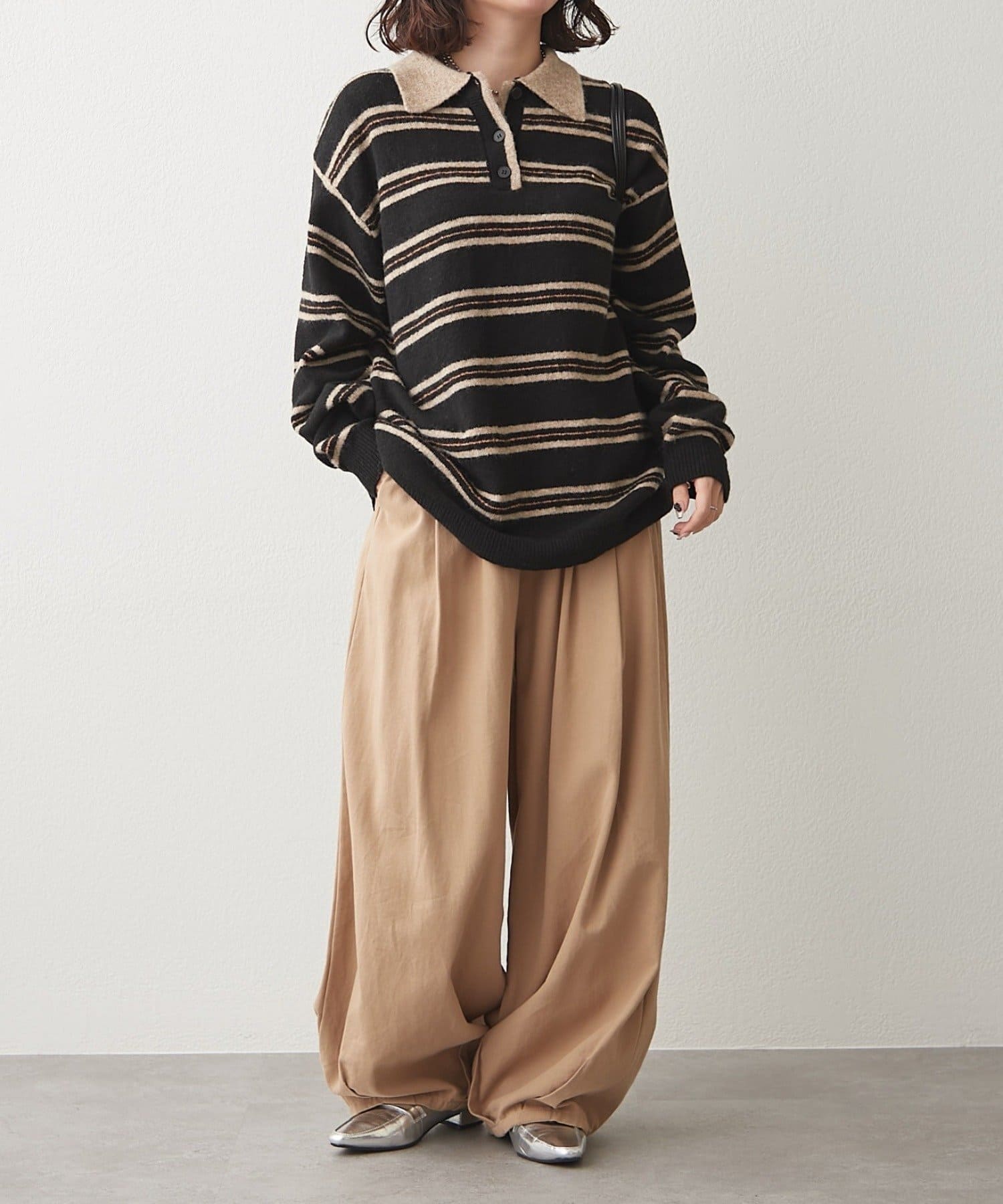 NICE CLAUP / OLIVE des OLIVE OUTLET(ナイスクラップ  / オリーブ デ オリーブ アウトレット) 【NUNIFE】マルチボーダーポロ