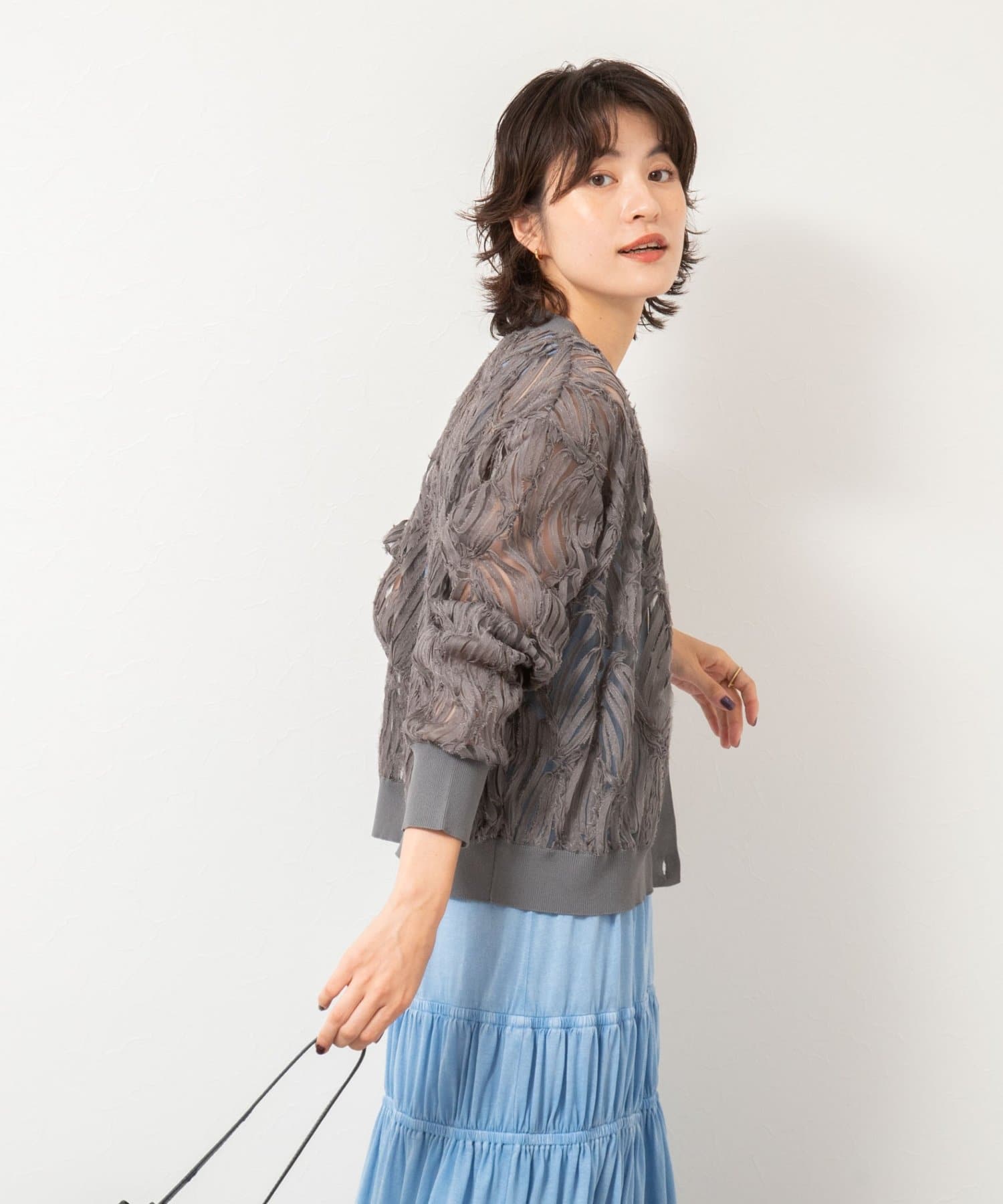 NOLLEY'S(ノーリーズ) 【追加】《セットアップ対応》チュール刺繍Vネックカーディガン