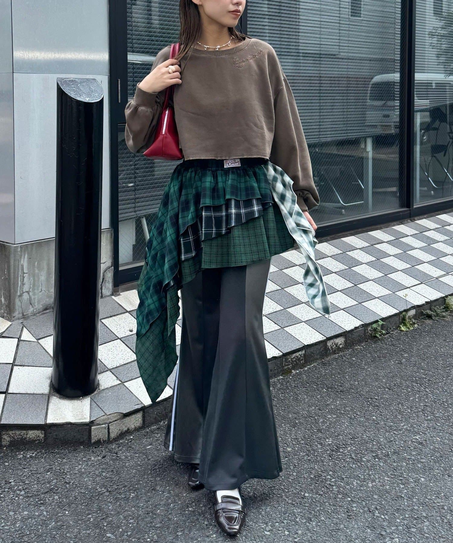 CIAOPANIC(チャオパニック) 異素材切替トラックフレアパンツ