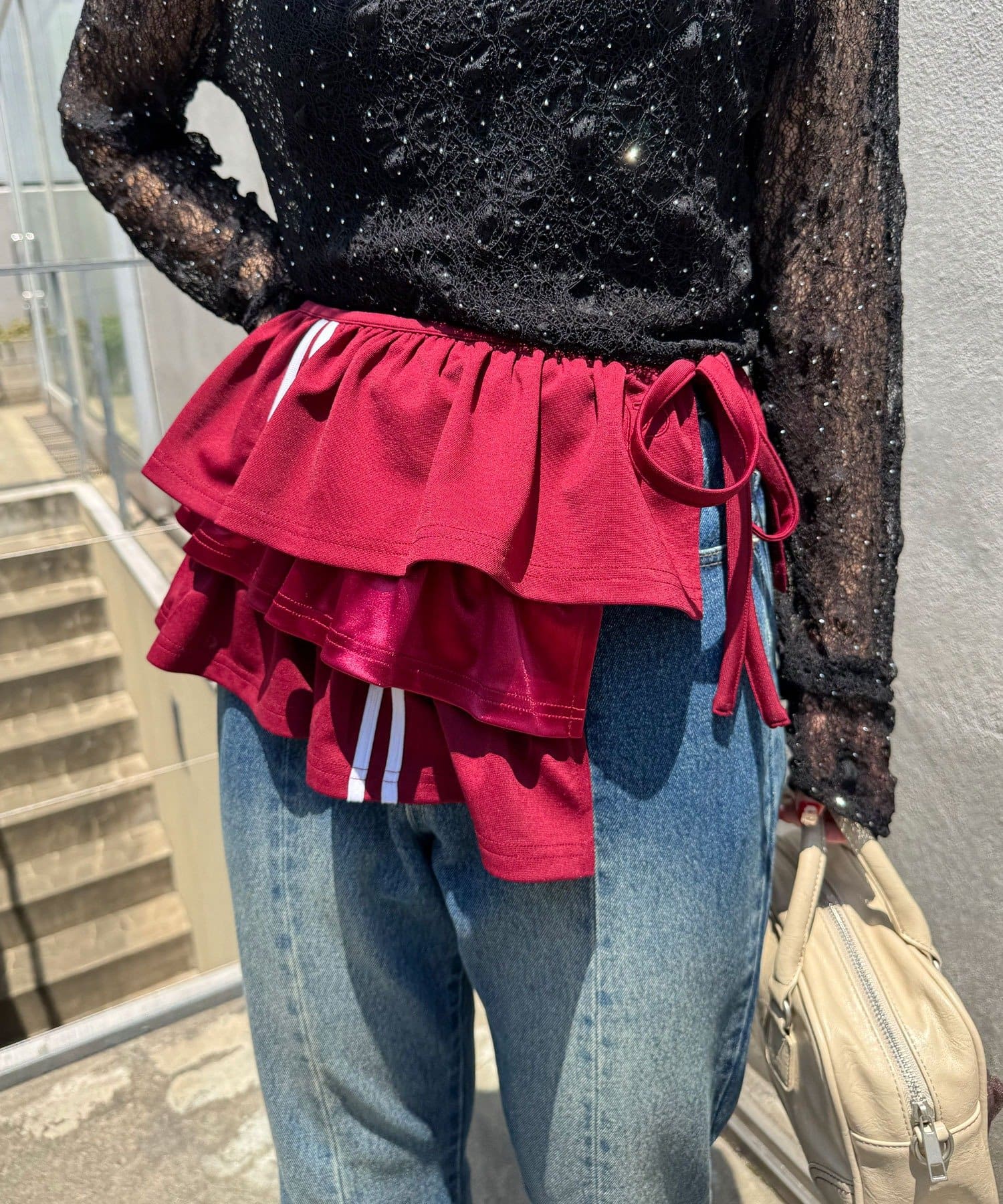 CIAOPANIC(チャオパニック) 異素材切替トラック巻きスカート