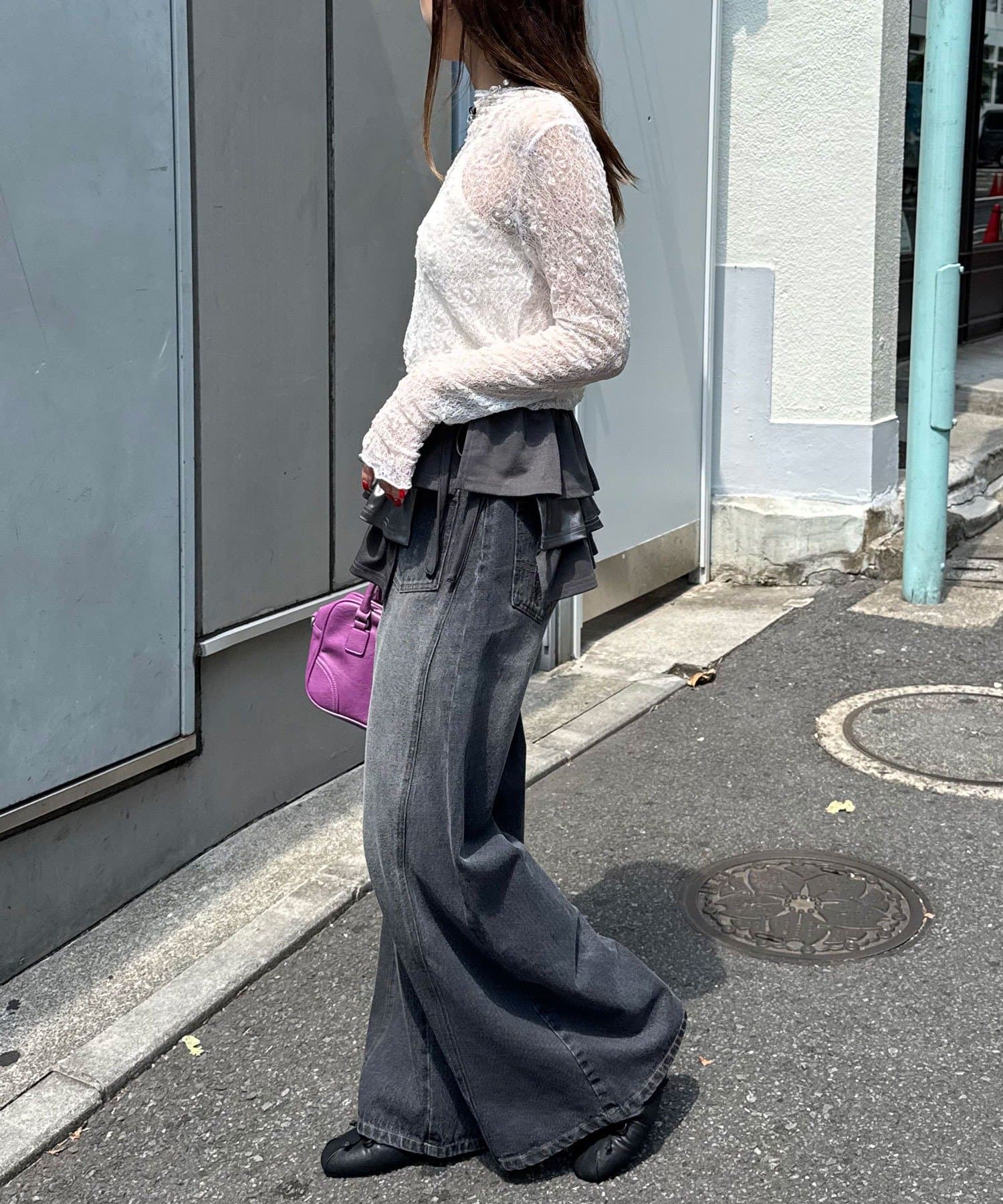 CIAOPANIC(チャオパニック) 異素材切替トラック巻きスカート