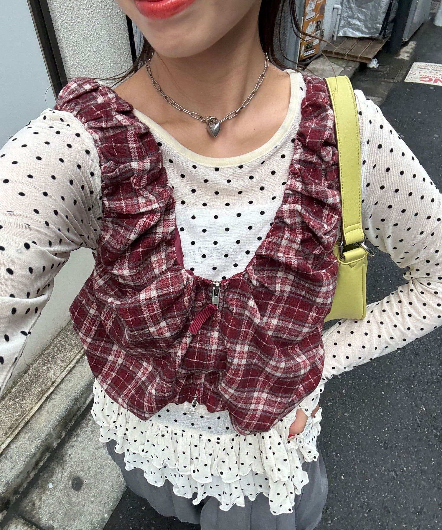 CIAOPANIC(チャオパニック) シャーリングチェックジップベスト