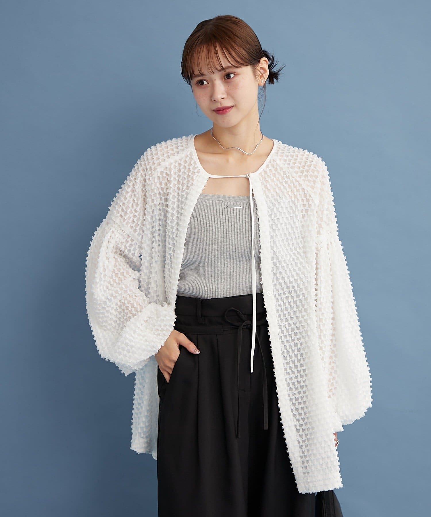 mysticの【EC限定カラー OFF/BLK】フリンジシェイプチュニック