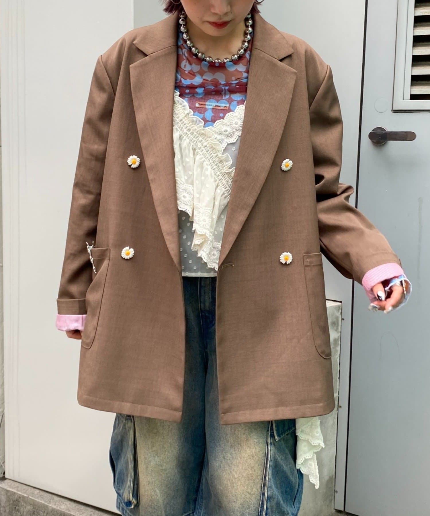 CIAOPANIC TYPY(チャオパニックティピー) 【HELLO.SANFRANCISCO/ハローサンフランシスコ】ネーム刺繍マーガレット釦ビッグジャケット