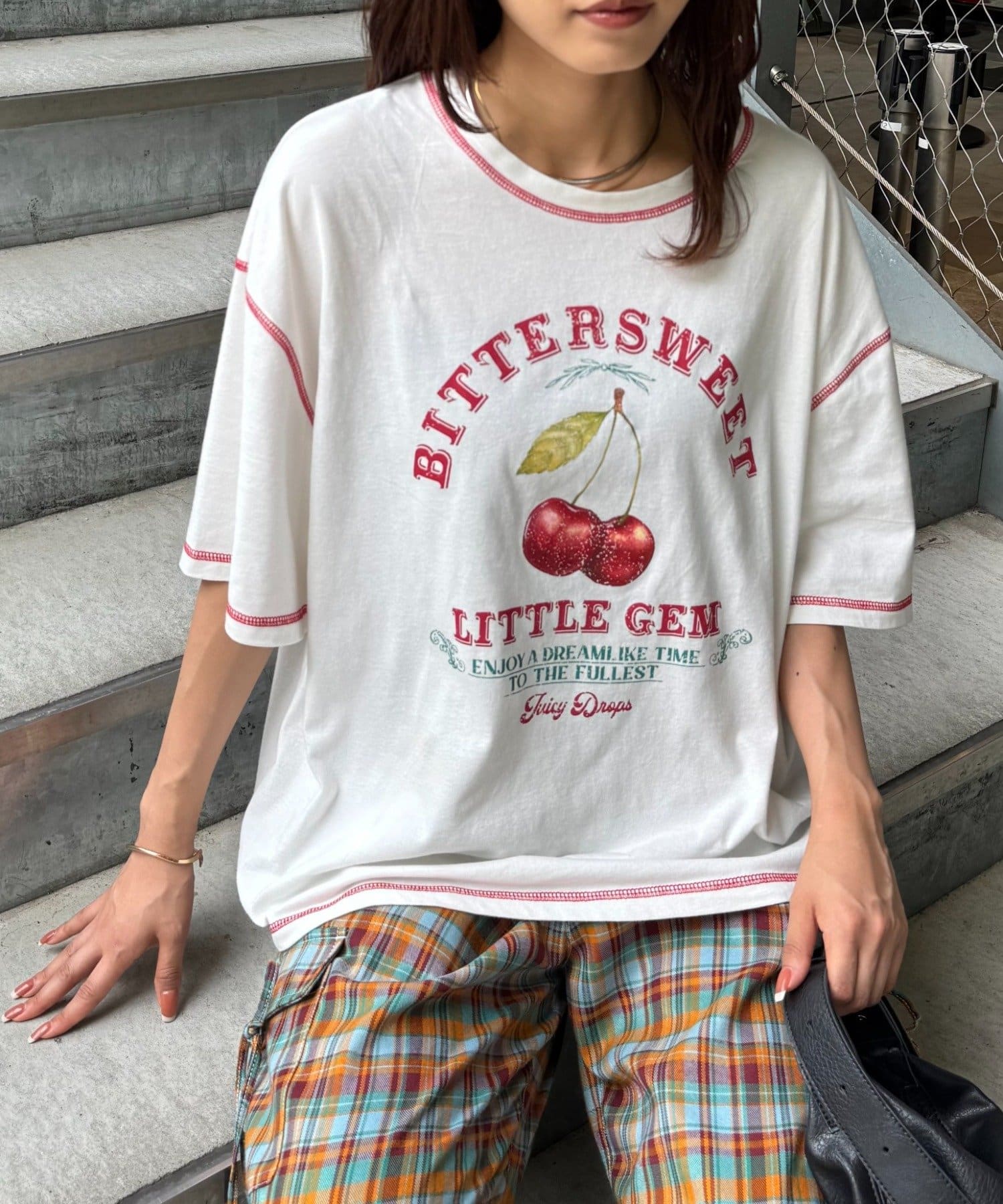 CIAOPANIC TYPY(チャオパニックティピー) 【HELLO.SANFRANCISCO/ハローサンフランシスコ】配色ステッチカフェメニューTEE