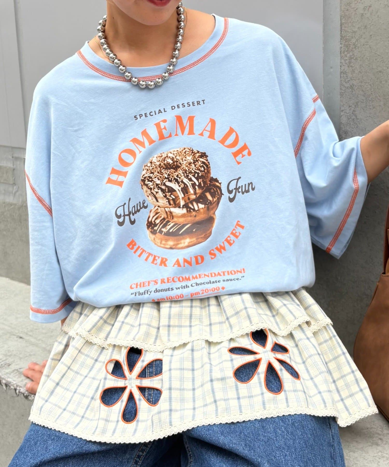 CIAOPANIC TYPY(チャオパニックティピー) 【HELLO.SANFRANCISCO/ハローサンフランシスコ】配色ステッチカフェメニューTEE
