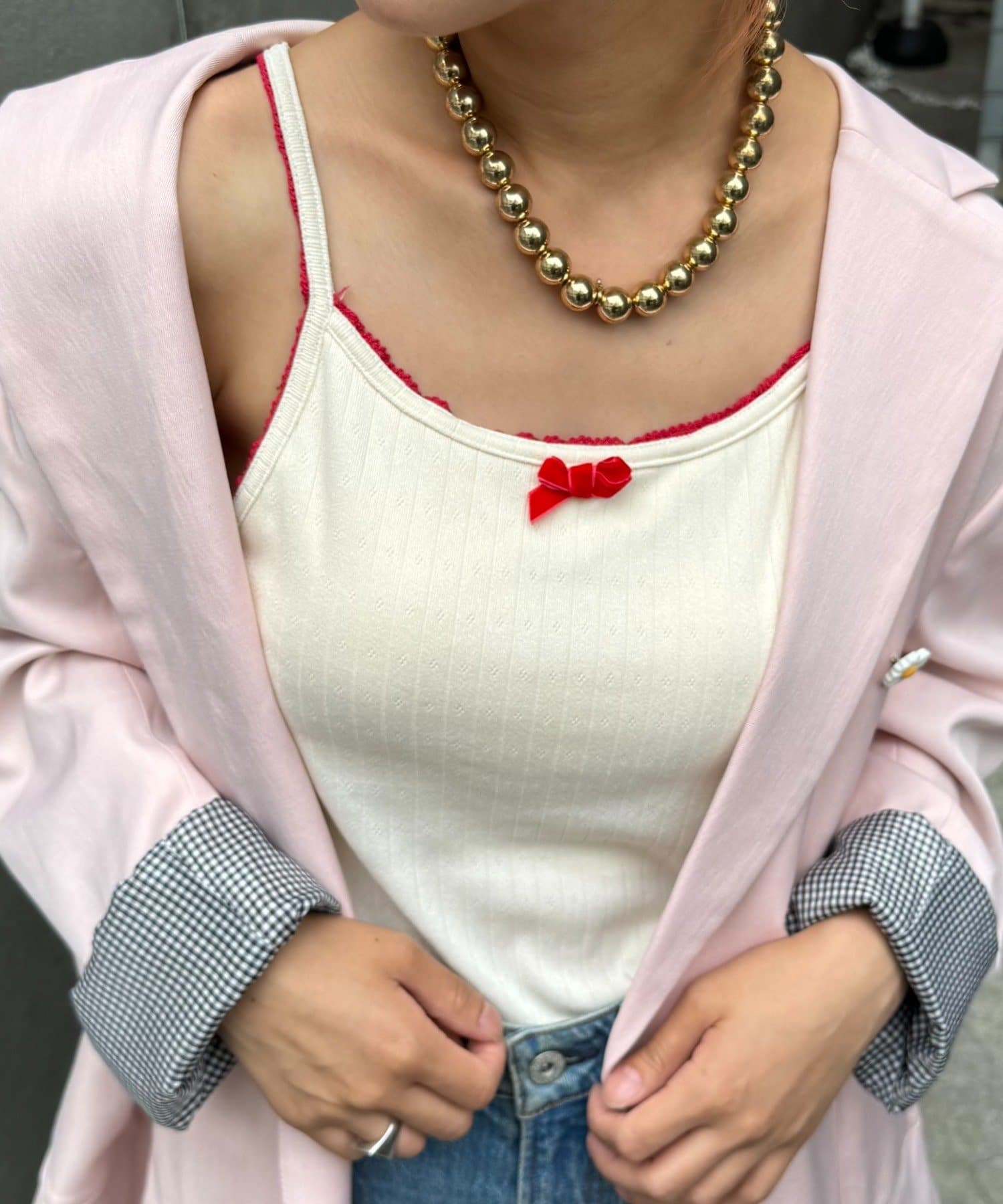 CIAOPANIC TYPY(チャオパニックティピー) 【HELLO.SANFRANCISCO/ハローサンフランシスコ】カップ付きベロアリボンキャミ