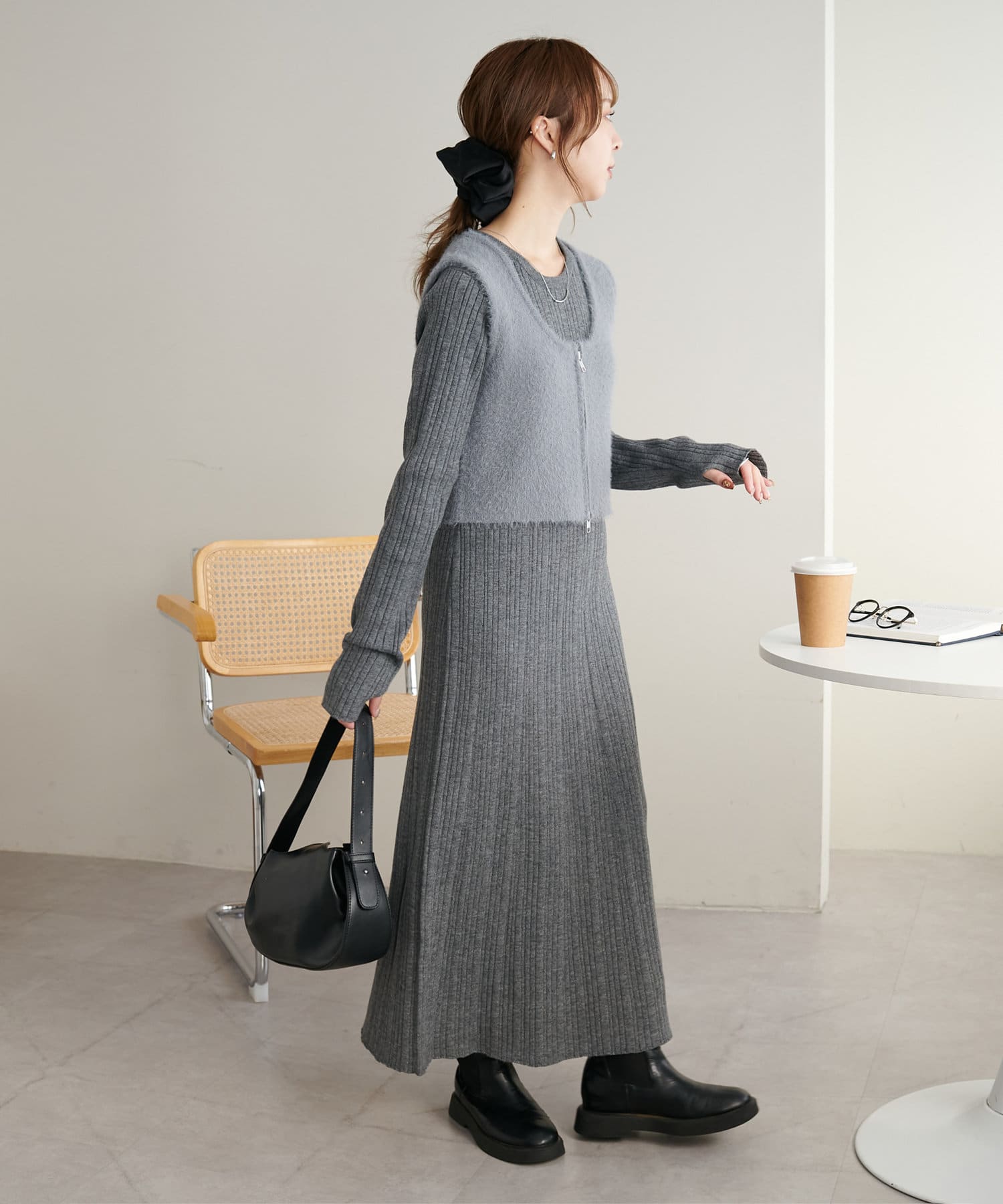 Discoat】ベスト付ランダムリブニットワンピース | OUTLET