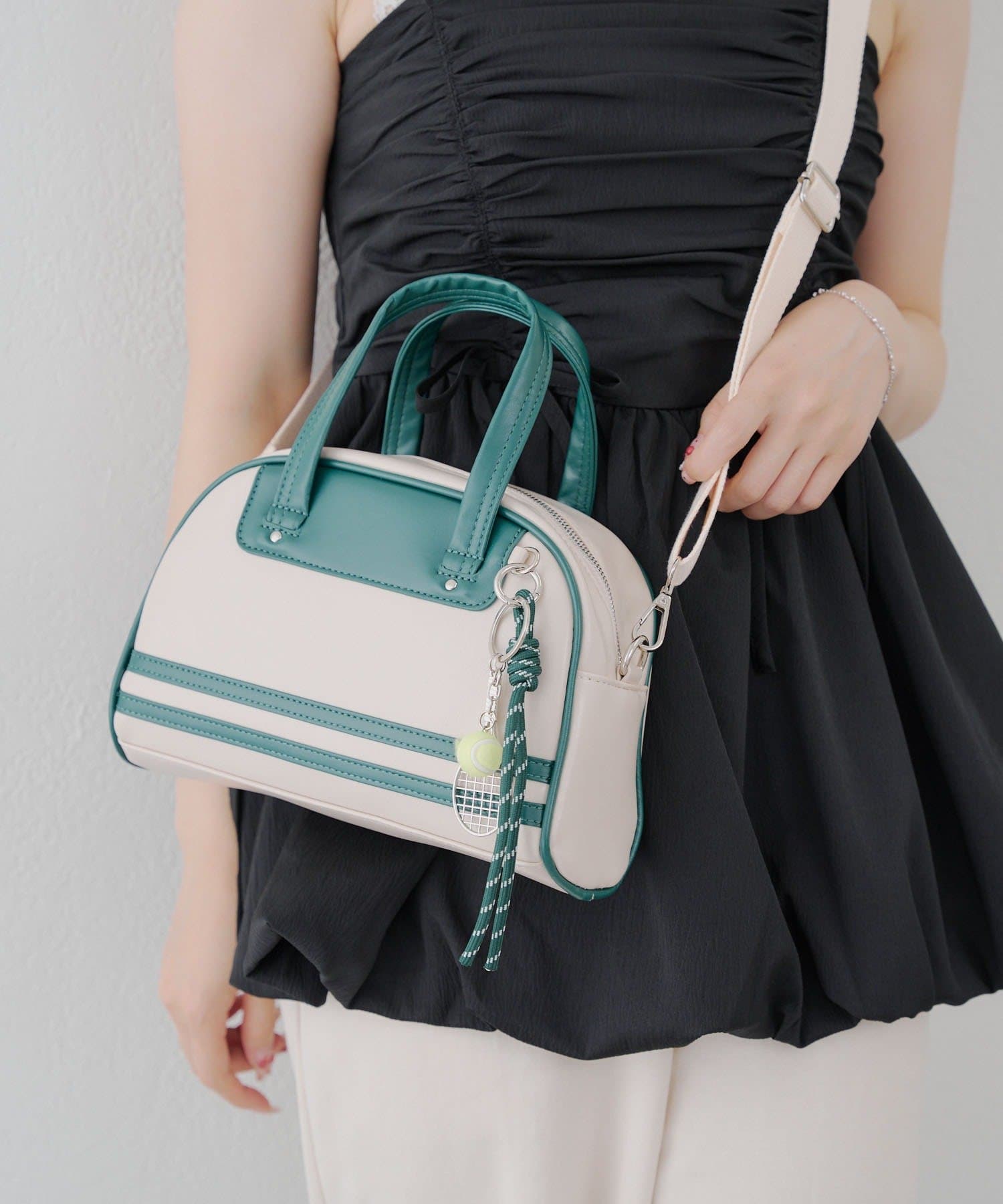 NICE CLAUP / OLIVE des OLIVE OUTLET(ナイスクラップ  / オリーブ デ オリーブ アウトレット) 【RMAF】テニスチャーム付き２WAYボストン
