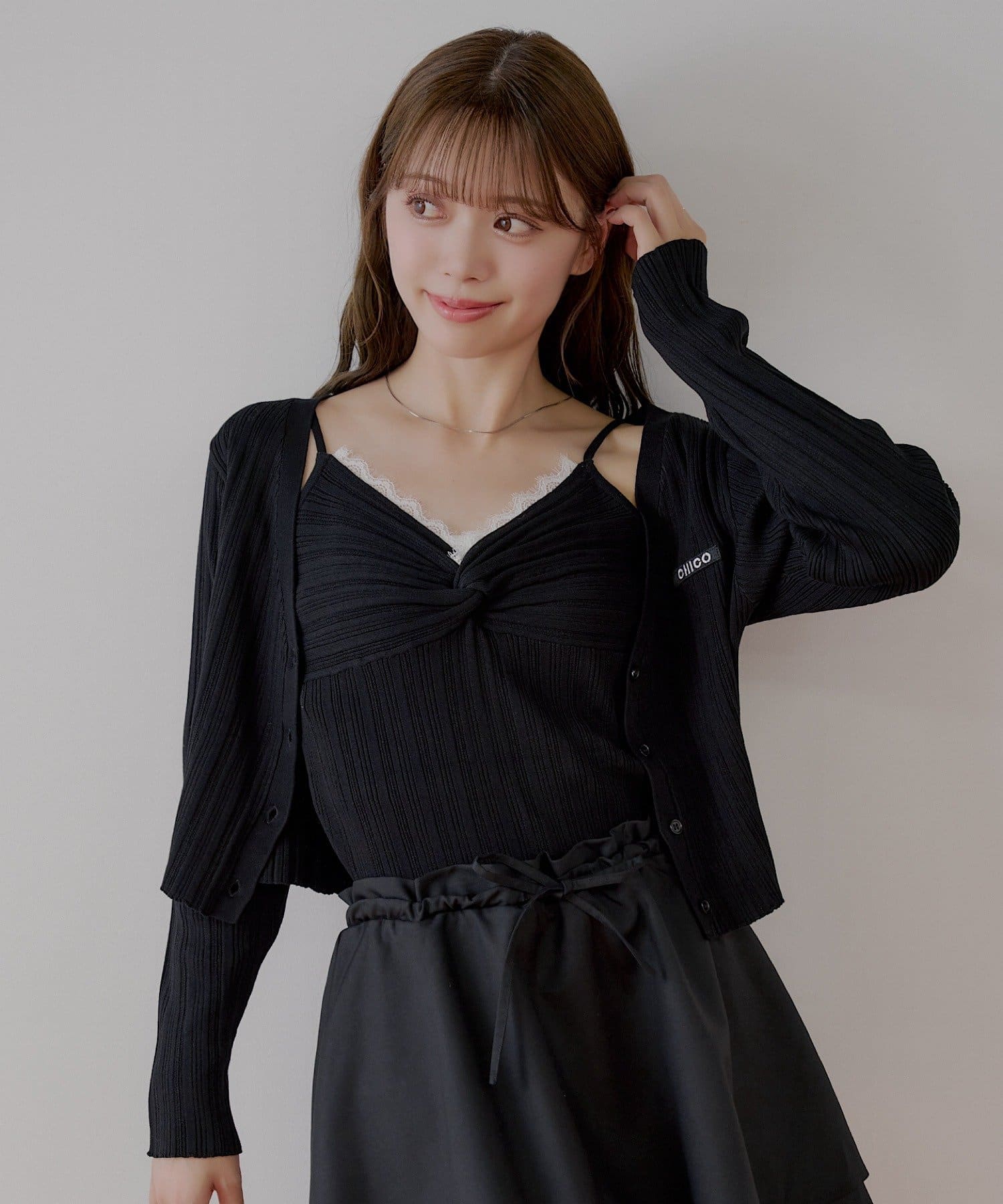 Chico(チコ) カシュクールレースキャミコンパクトカーディガンセット
