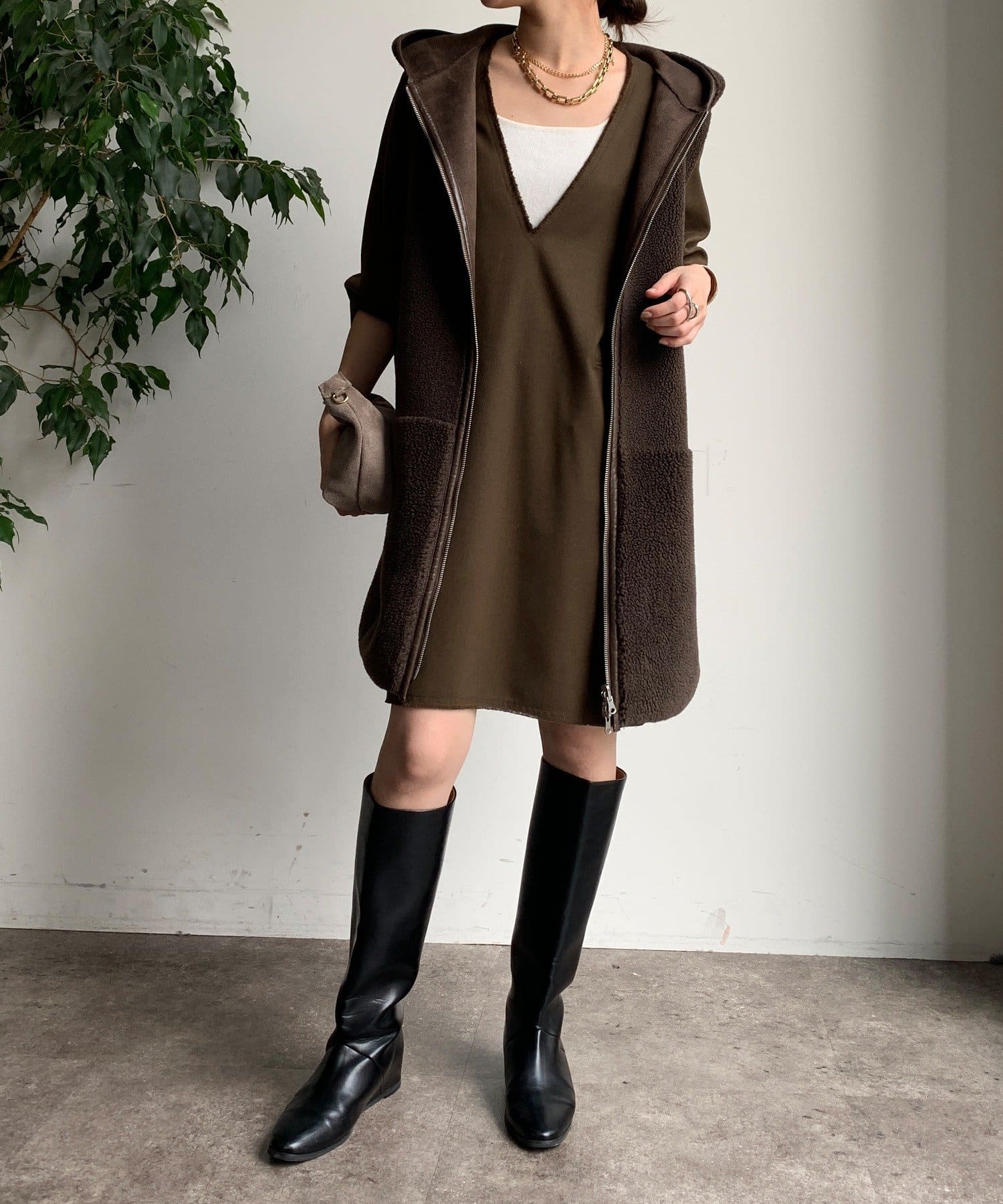★新品タグ付★DOUDOU★ FURウール深Vチュニックワンピース FURウール深Vチュニックワンピース | DOUDOU(ドゥドゥ