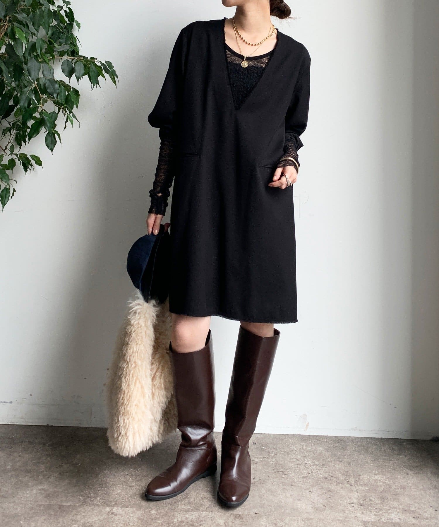 DOUDOU(ドゥドゥ) 深Vチュニックワンピース