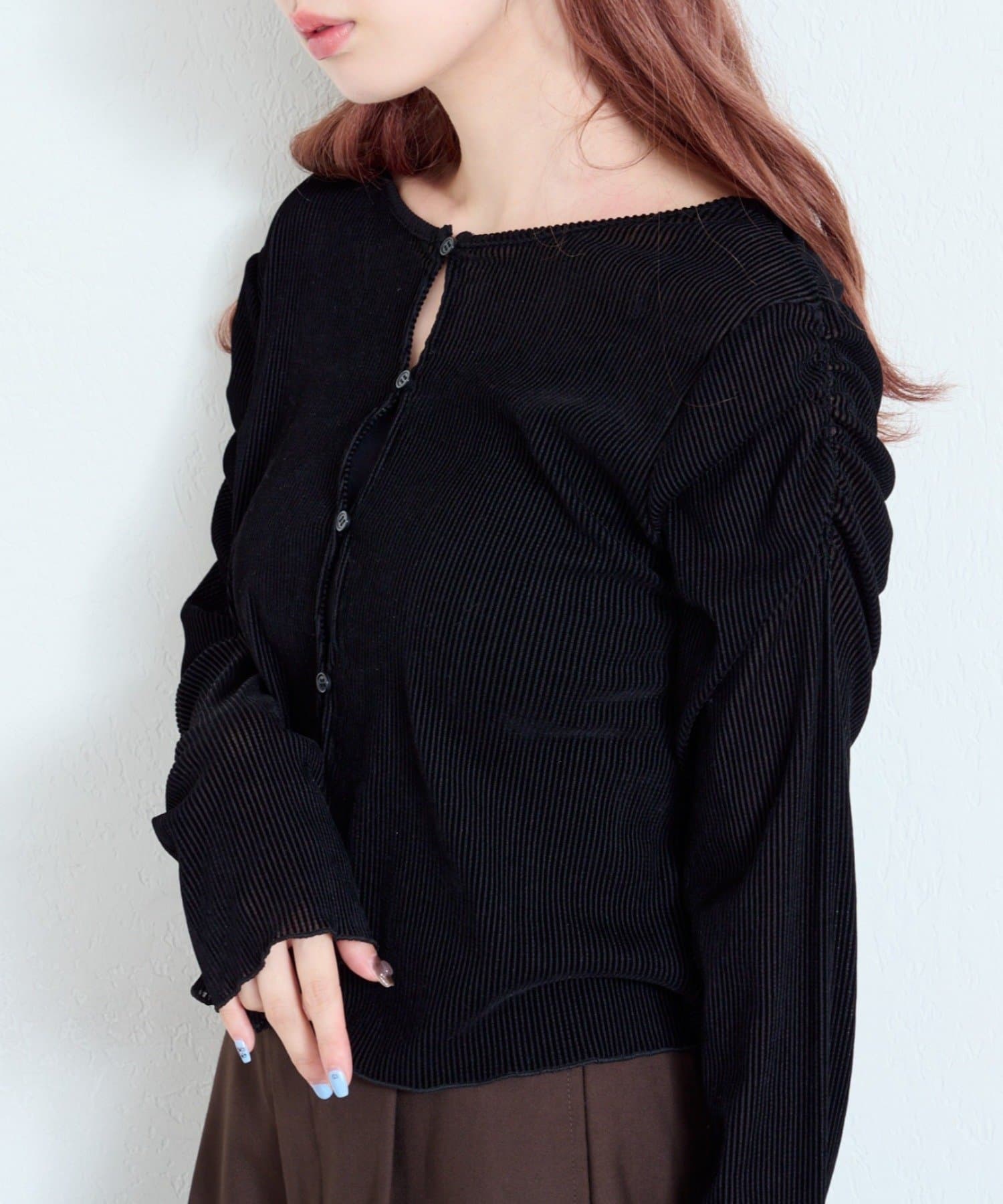 Kastane(カスタネ) 【WEB先行/2サイズ展開】ストライプベロアフロッキー2wayカーディガン