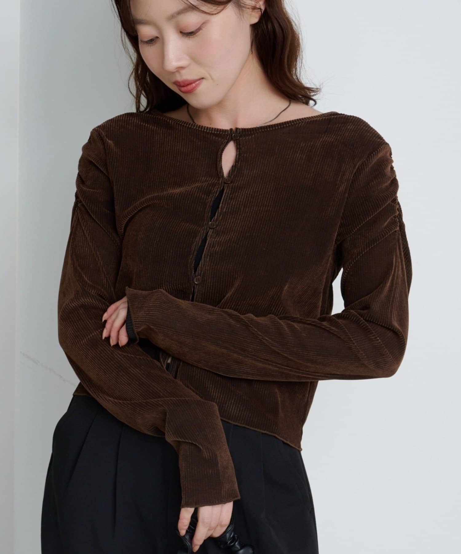 Kastane(カスタネ) 【新色追加/6色展開/2サイズ展開】ストライプベロアフロッキー2wayカーディガン