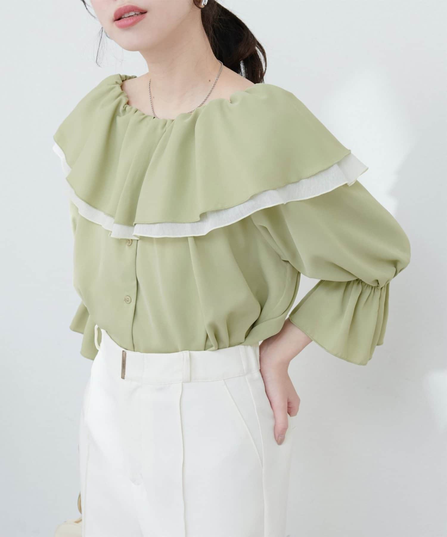 NICE CLAUP / OLIVE des OLIVE OUTLET(ナイスクラップ  / オリーブ デ オリーブ アウトレット) 【natural couture】マルチWAYフリル衿ブラウス
