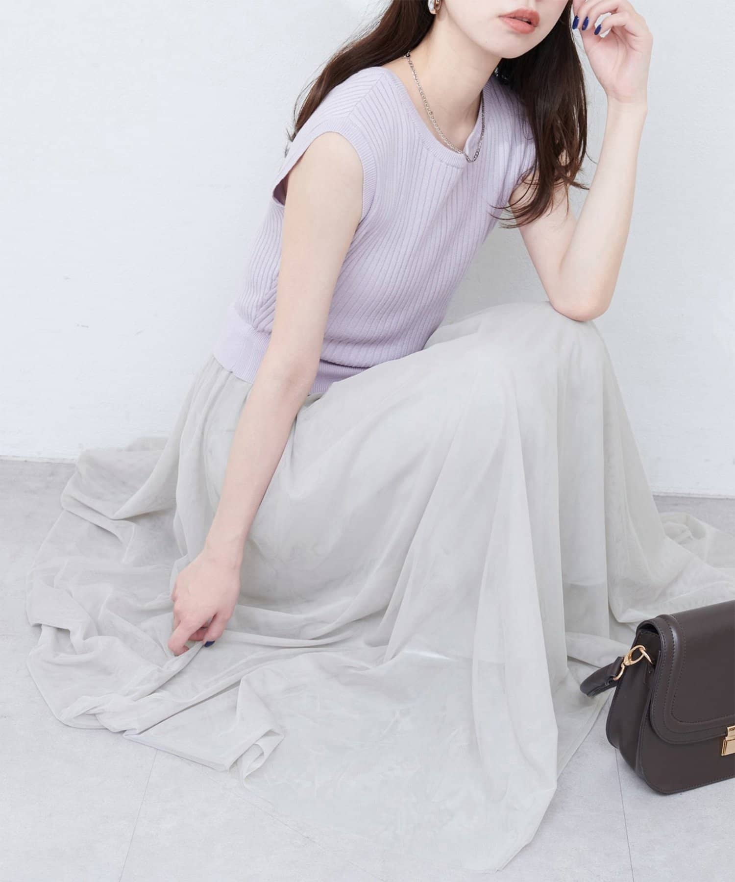 NICE CLAUP / OLIVE des OLIVE OUTLET(ナイスクラップ  / オリーブ デ オリーブ アウトレット) 【natural couture】ニット×チュールドッキングワンピース