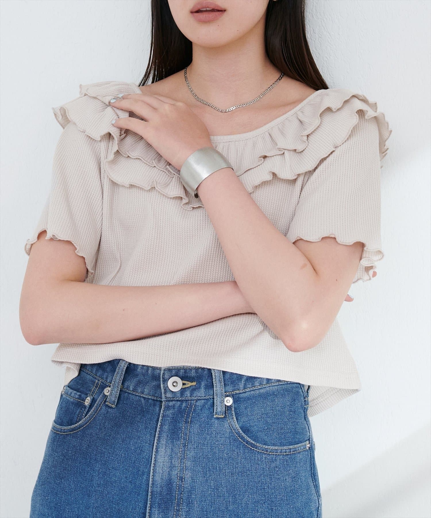 NICE CLAUP / OLIVE des OLIVE OUTLET(ナイスクラップ  / オリーブ デ オリーブ アウトレット) 【natural couture】ワッフルフリルtops