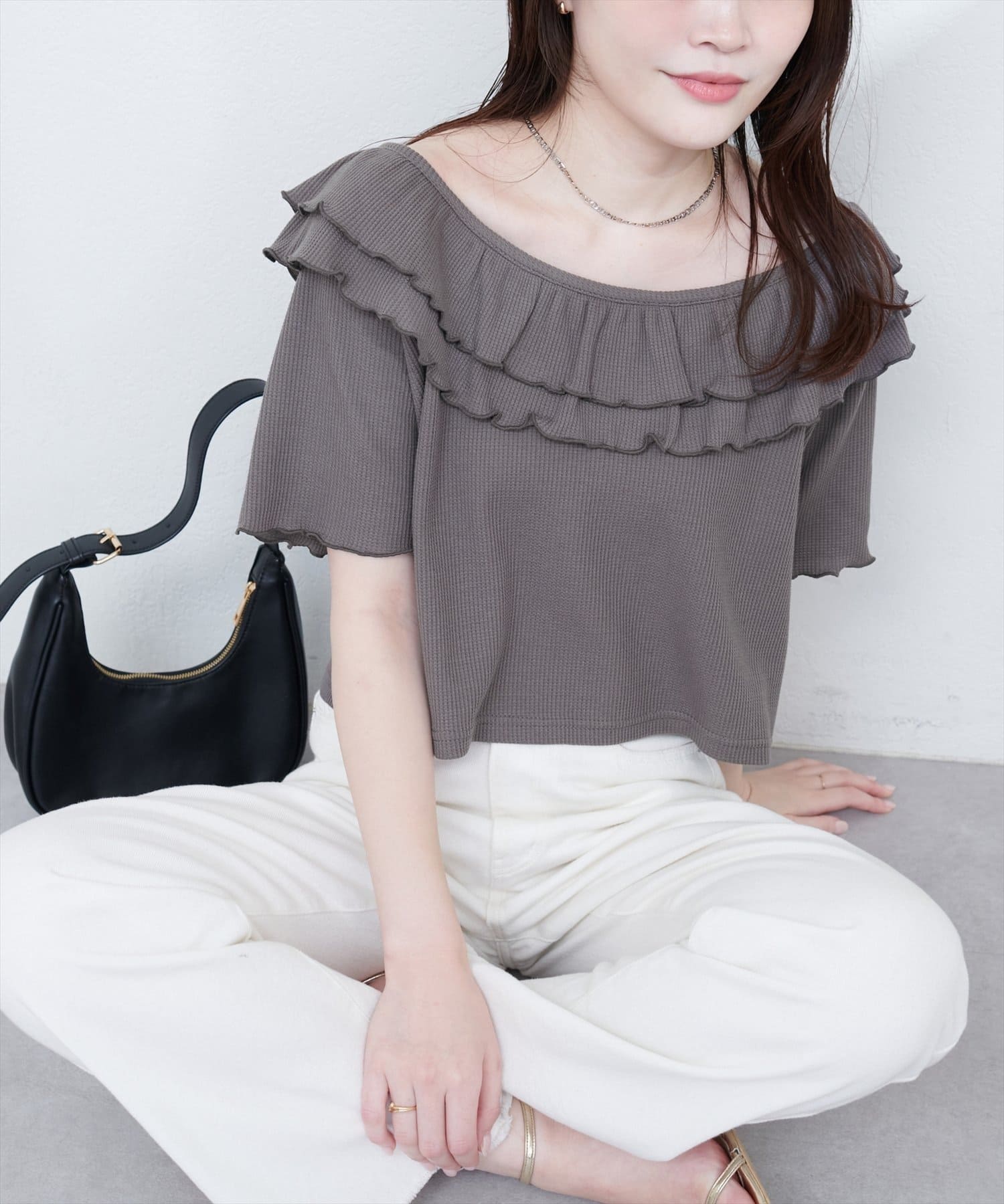 NICE CLAUP / OLIVE des OLIVE OUTLET(ナイスクラップ  / オリーブ デ オリーブ アウトレット) 【natural couture】ワッフルフリルtops