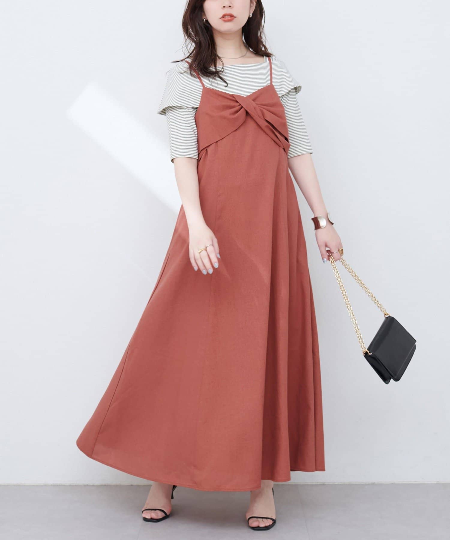 NICE CLAUP / OLIVE des OLIVE OUTLET(ナイスクラップ  / オリーブ デ オリーブ アウトレット) 【natural couture】osonoリネン混ねじりキャミワンピース