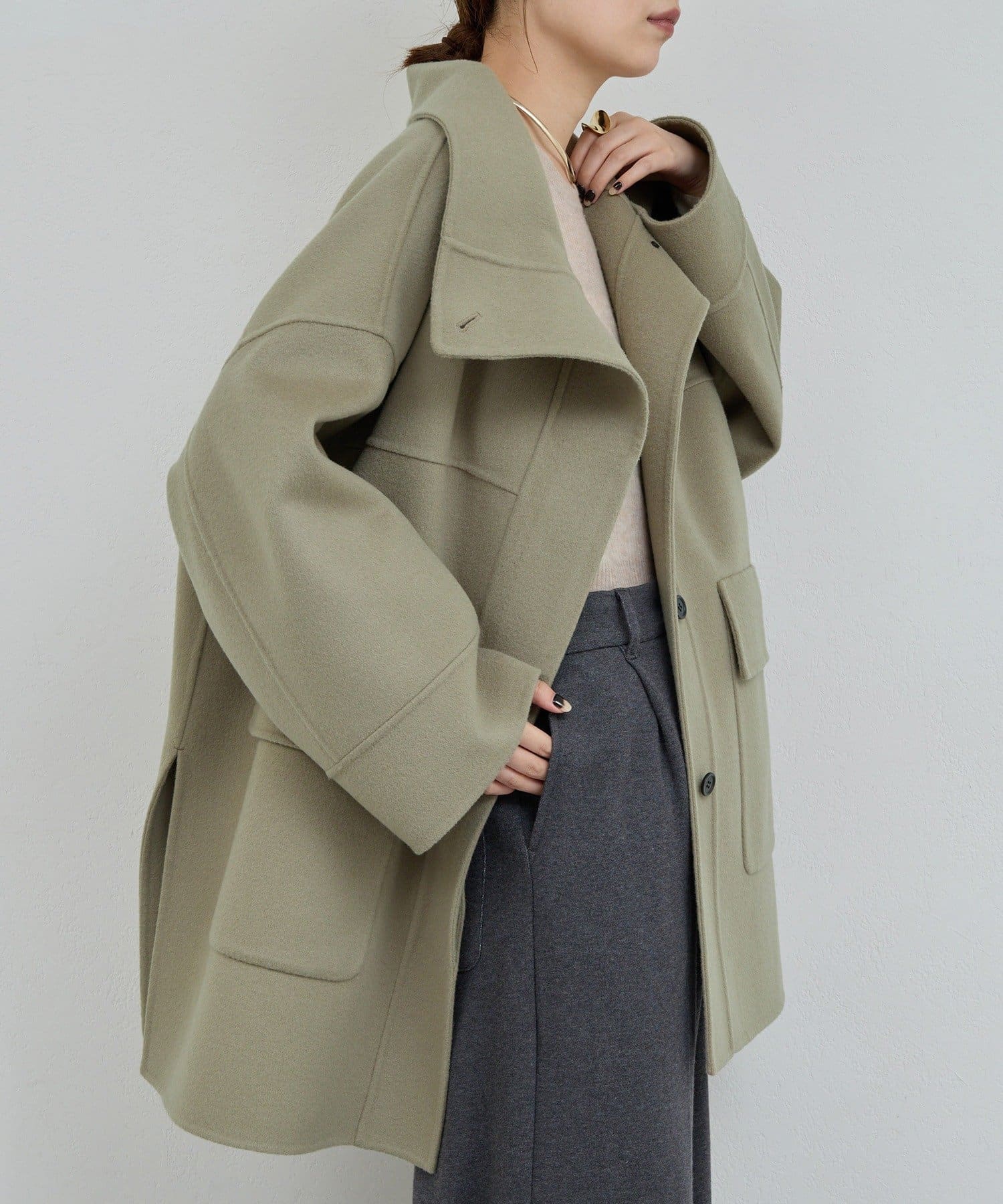 gallardagalante リバーコート サックスブルー T/Rバーズアイストレッチスタンドカラーコート｜メンズ