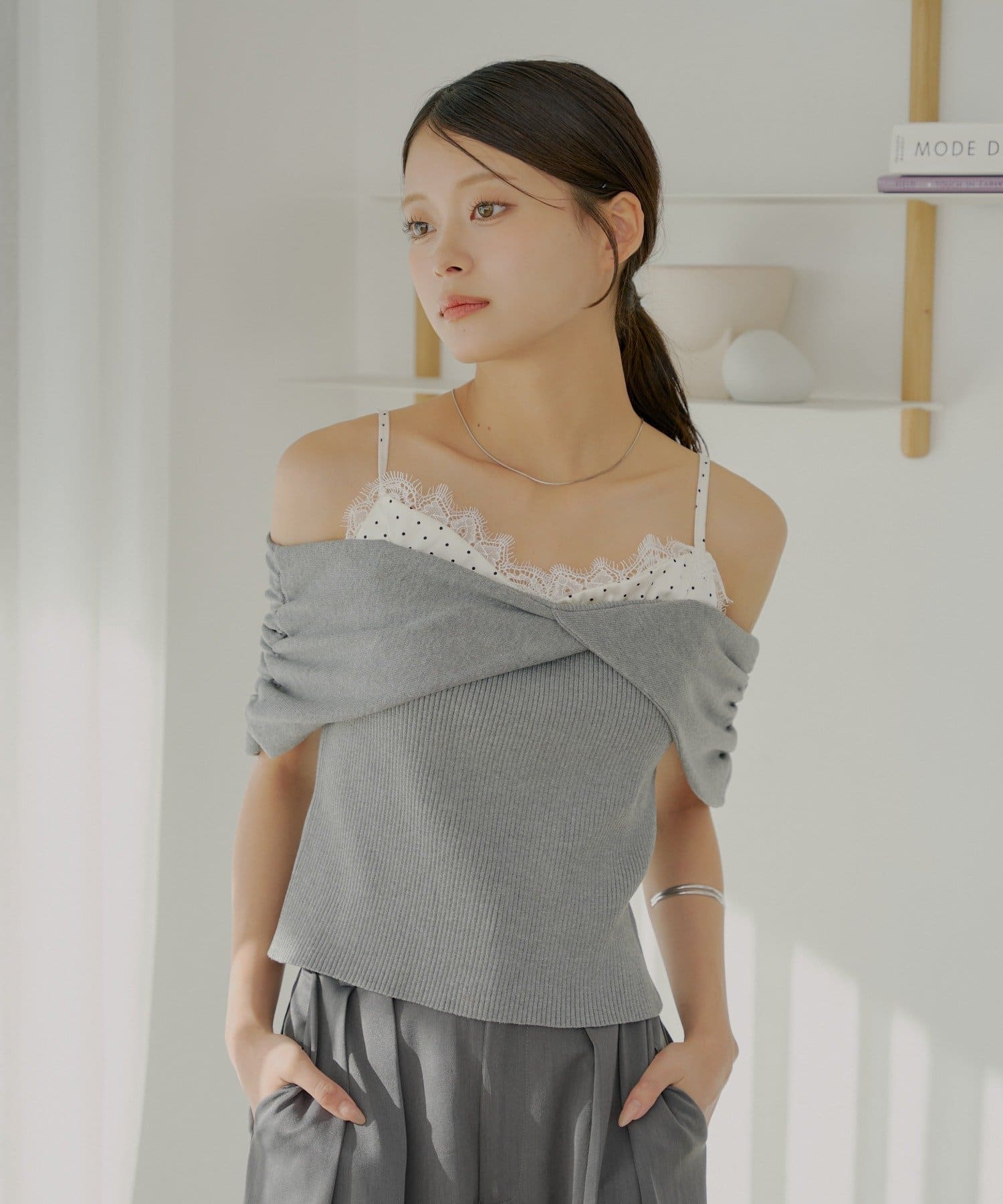 レースレイヤードオフショルニット | Chico(チコ)レディース