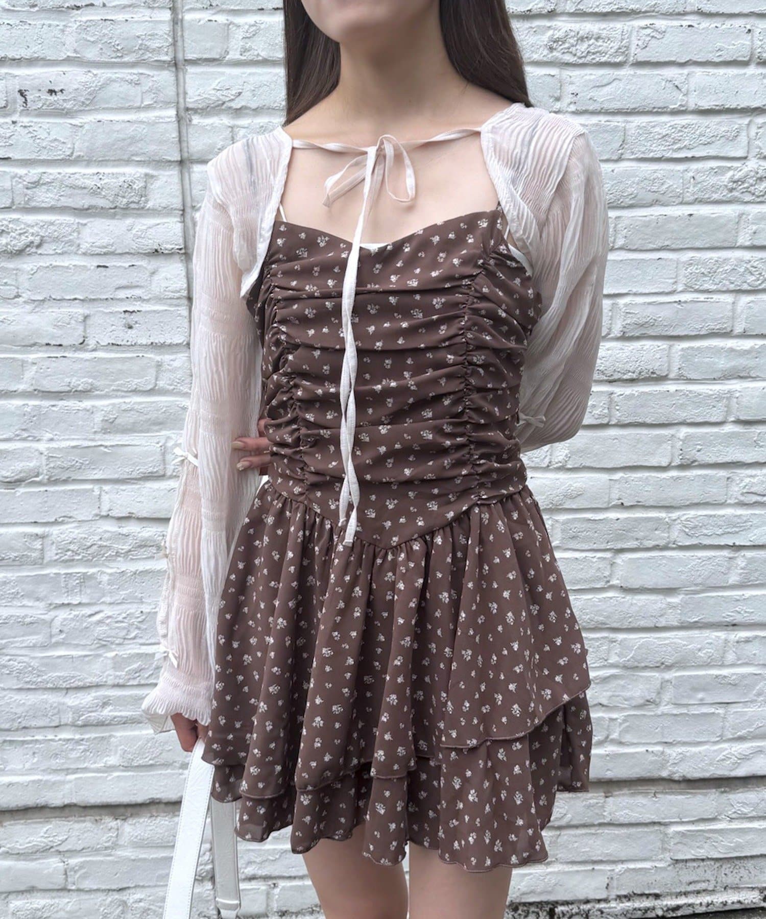 mline(エムライン) [mline]花柄シャーリング ミニワンピ